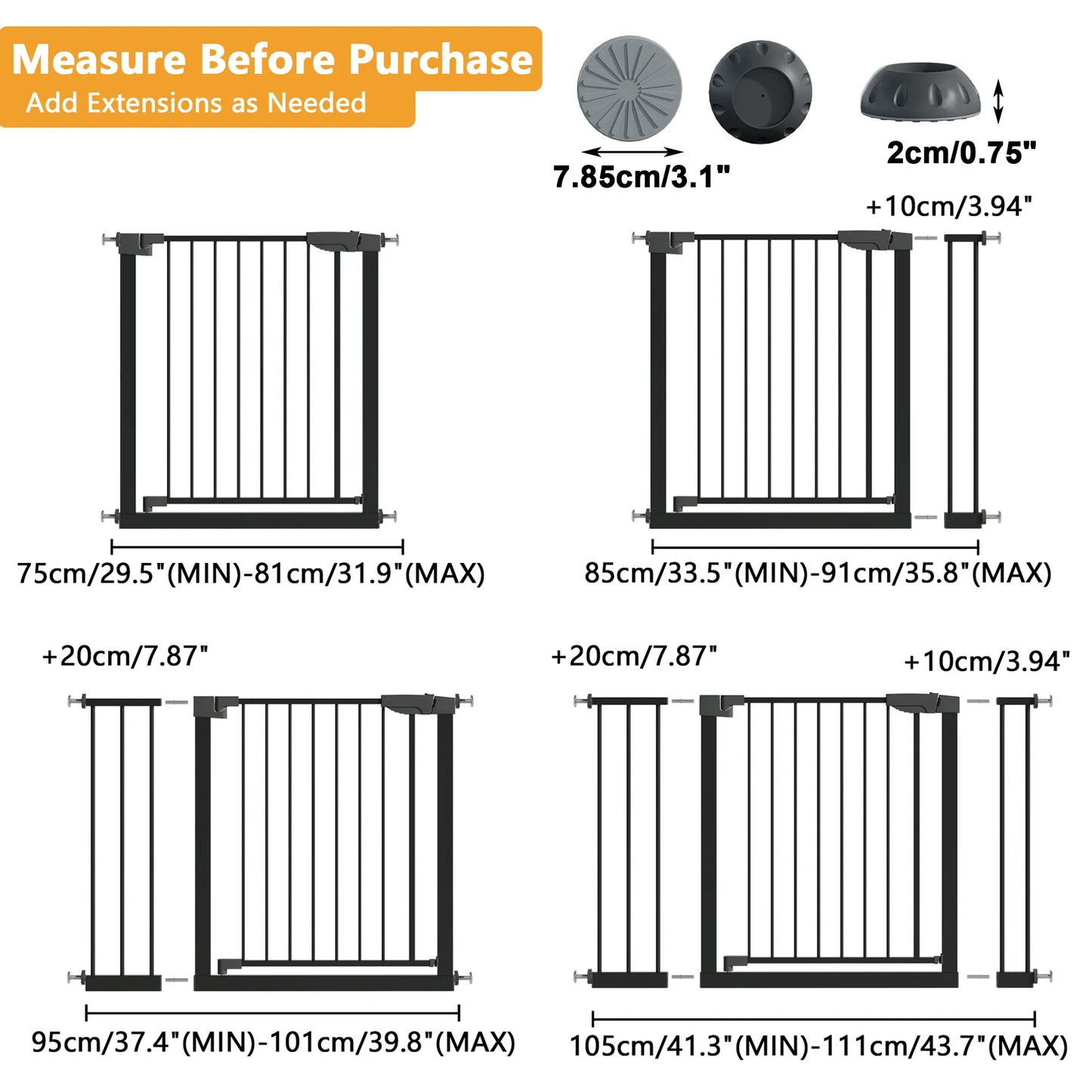 29.5-45.3' Wide Baby Gate with wall protector for Stairs, Dog Gate Indoor for Doorways, No Drilling Pressure Mounted Pet Gates for Kids, Easy Walk – view 21