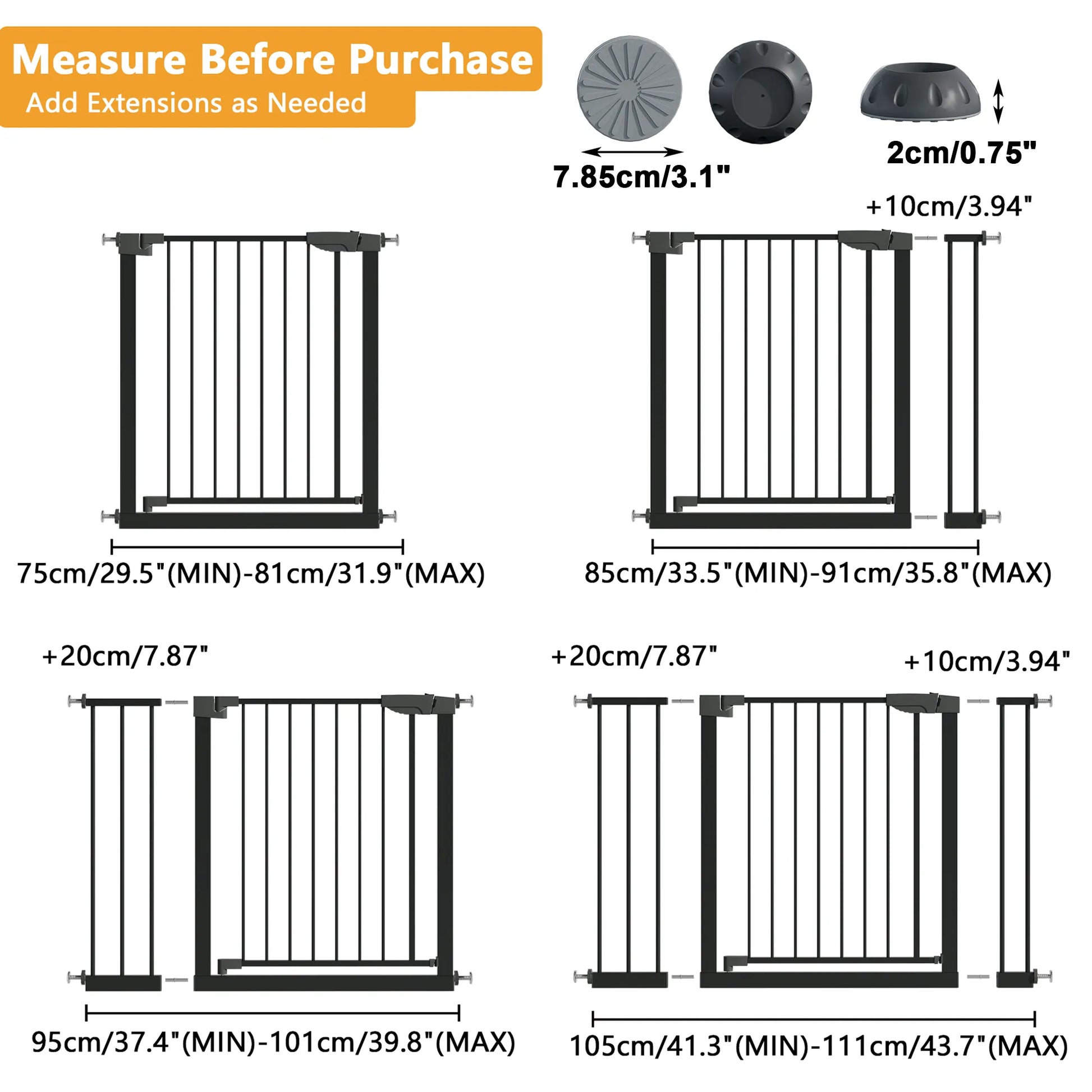 29.5-45.3' Wide Baby Gate with wall protector for Stairs, Dog Gate Indoor for Doorways, No Drilling Pressure Mounted Pet Gates for Kids, Easy Walk – view 21