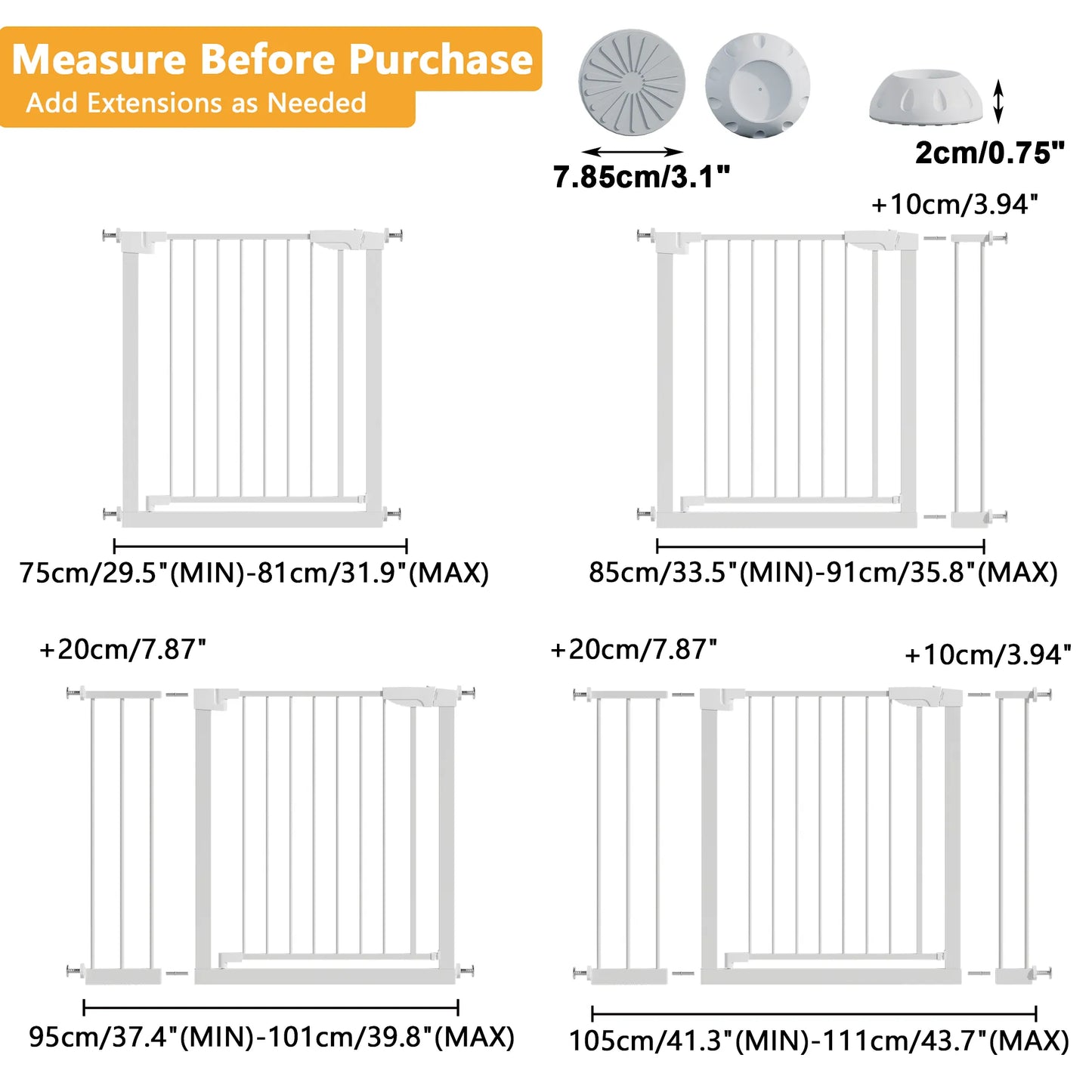 29.5-45.3' Wide Baby Gate with wall protector for Stairs, Dog Gate Indoor for Doorways, No Drilling Pressure Mounted Pet Gates for Kids, Easy Walk – view 21
