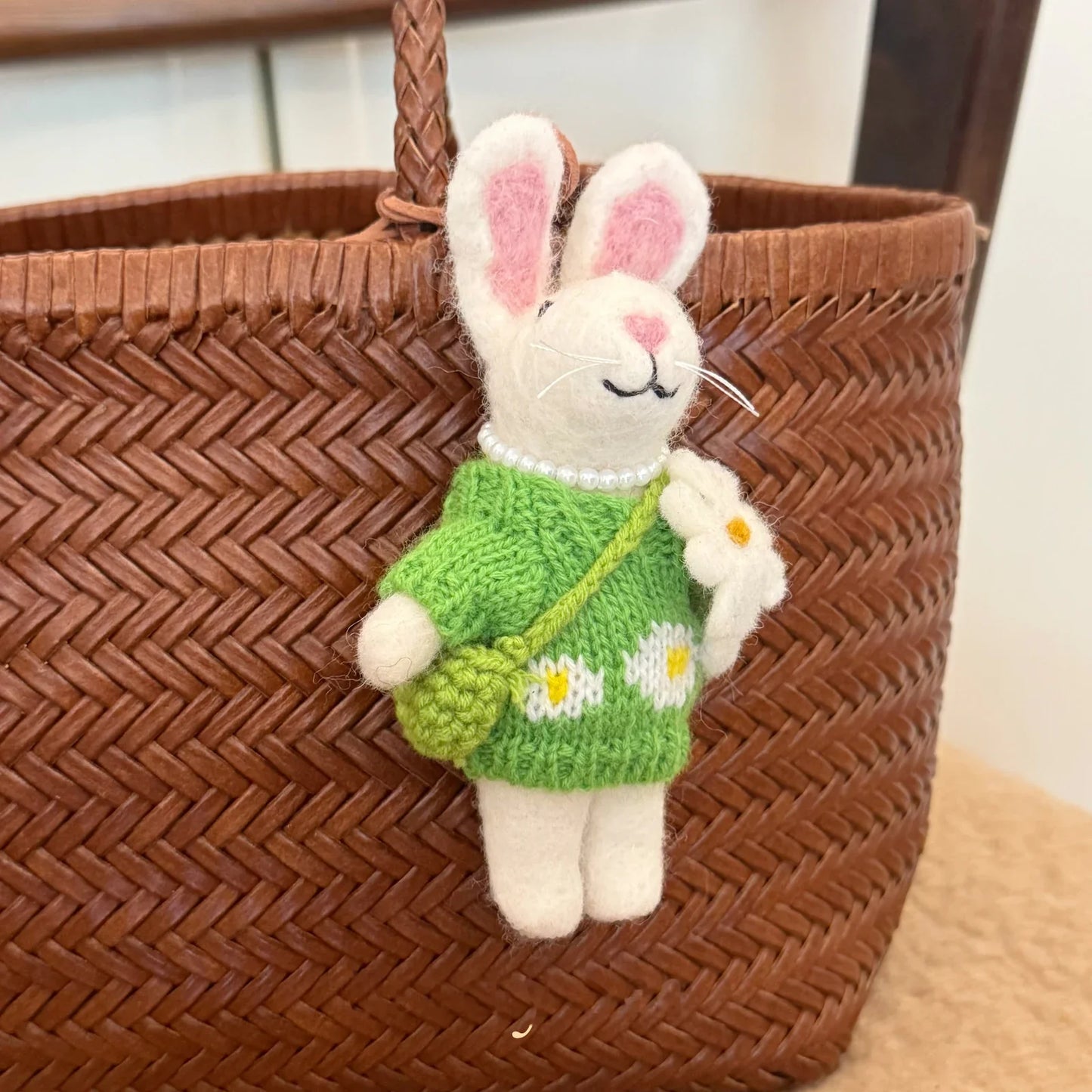 Chamomile rabbit wool felt charm