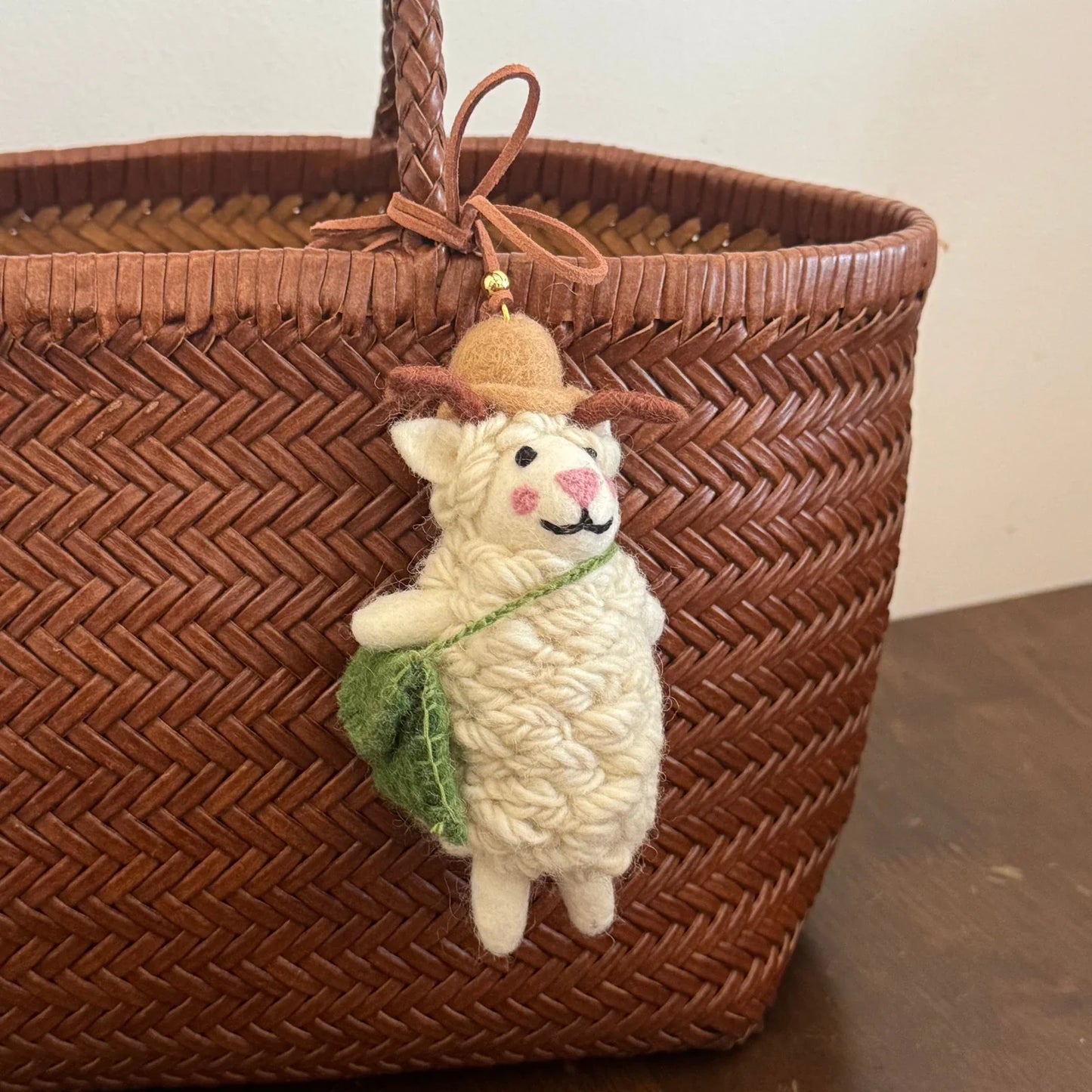 Handmade wool felt sheep bag charm – hat sheep