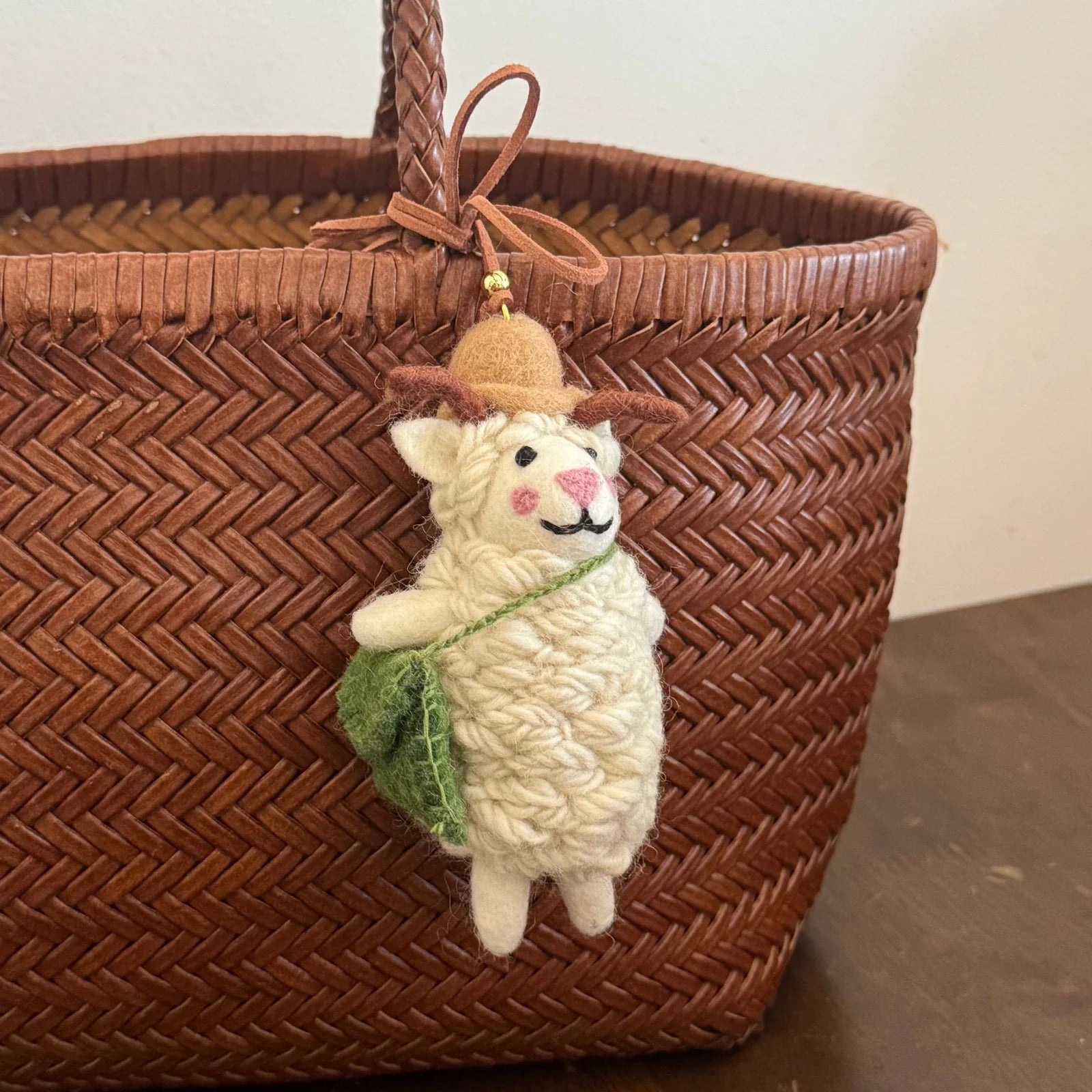 Handmade wool felt sheep bag charm – hat sheep