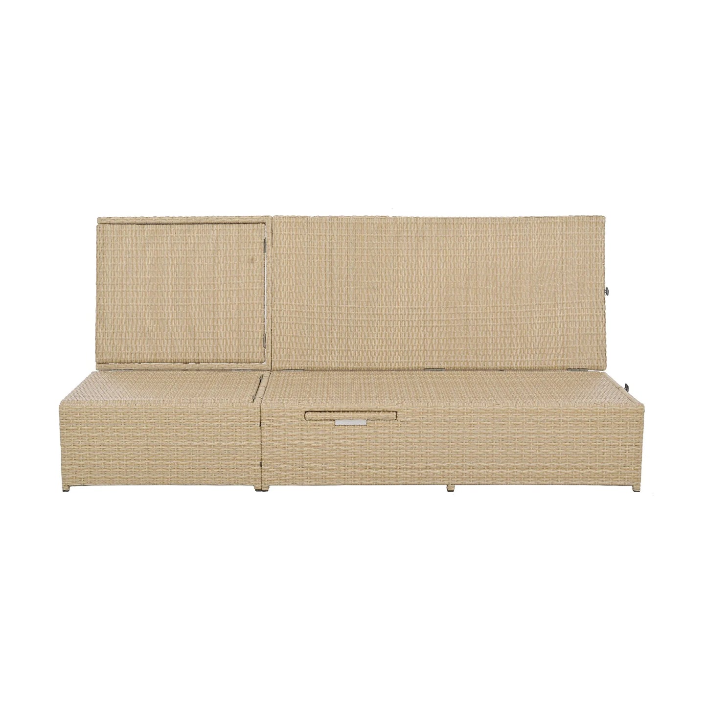 Outdoor Double Sunbed, Wicker Rattan Patio Reclining Chairs with Adjustable Backrest and Seat, Conversational Set for 2 Person, Brown – view 22