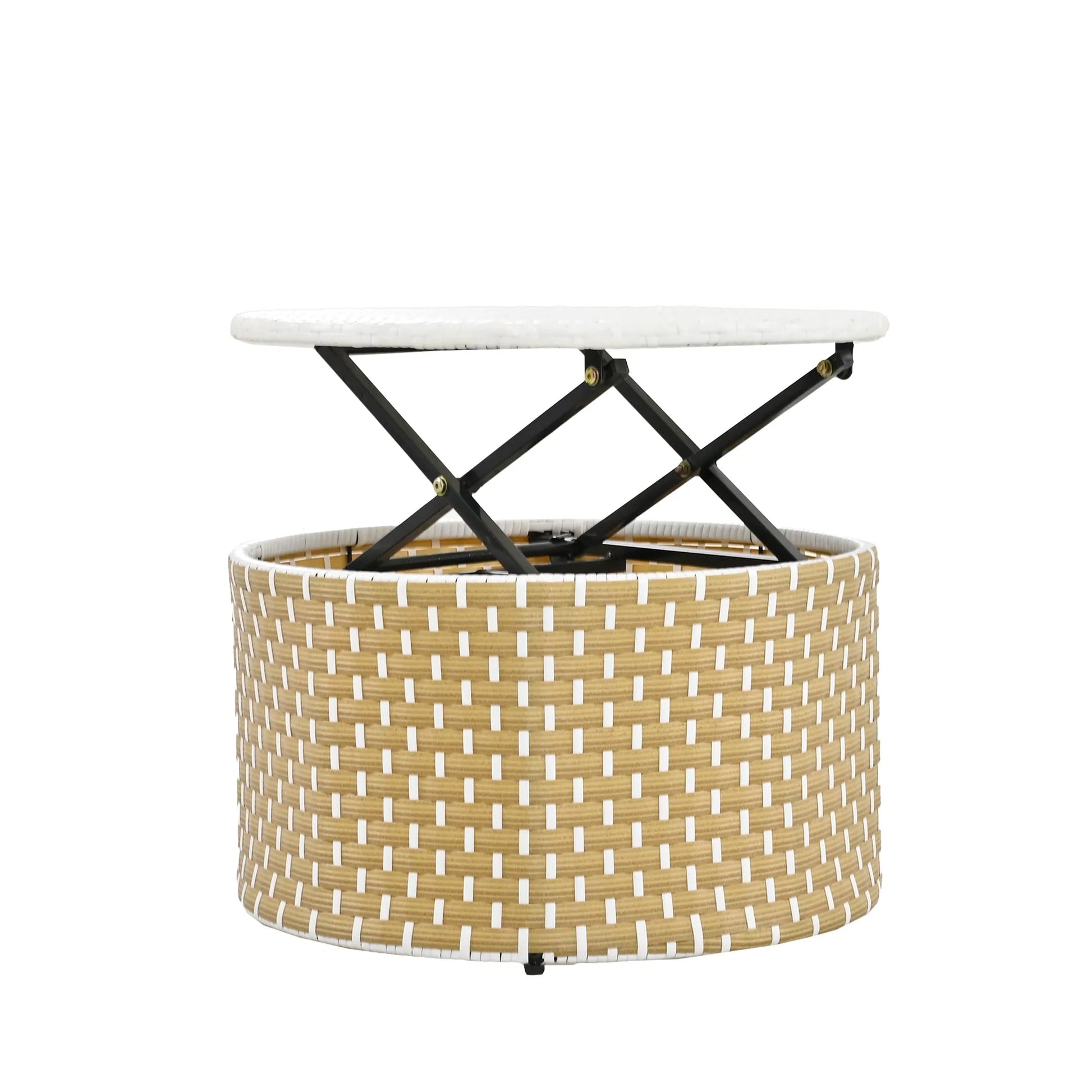 Patio Furniture Round Outdoor Sectional Sofa Set Rattan Daybed Two-Tone Weave Sunbed with Retractable Canopy, Separate Seating and Removable Cushion – view 22