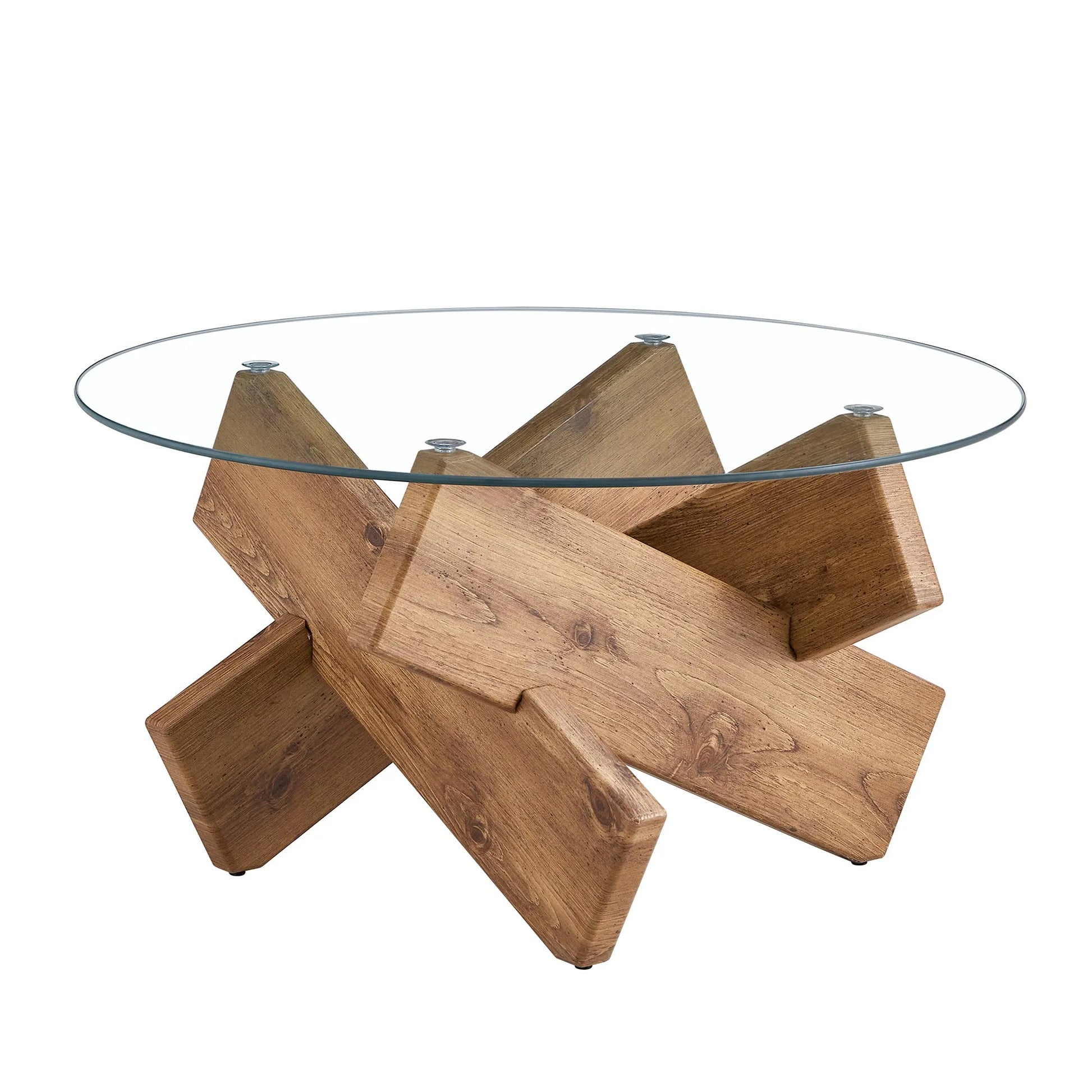 Circular glass coffee table, 33.4-inch modern and distinctive design tea table. Tempered glass countertop, wood colored MDF table legs. Suitable for – view 22