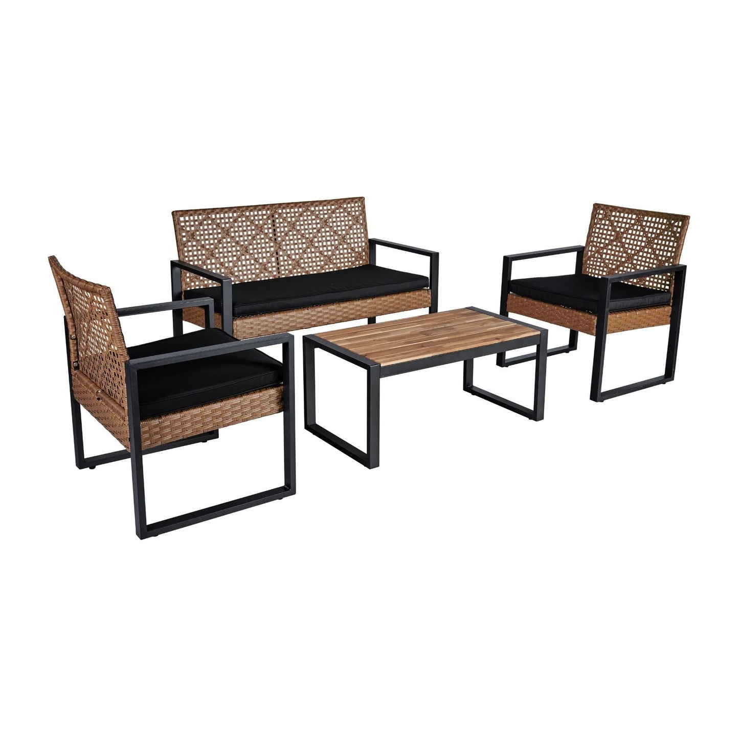 Modern Outdoor 4-Piece Patio Furniture Set with Acacia Wood Table Top, Black and Light Brown – view 22