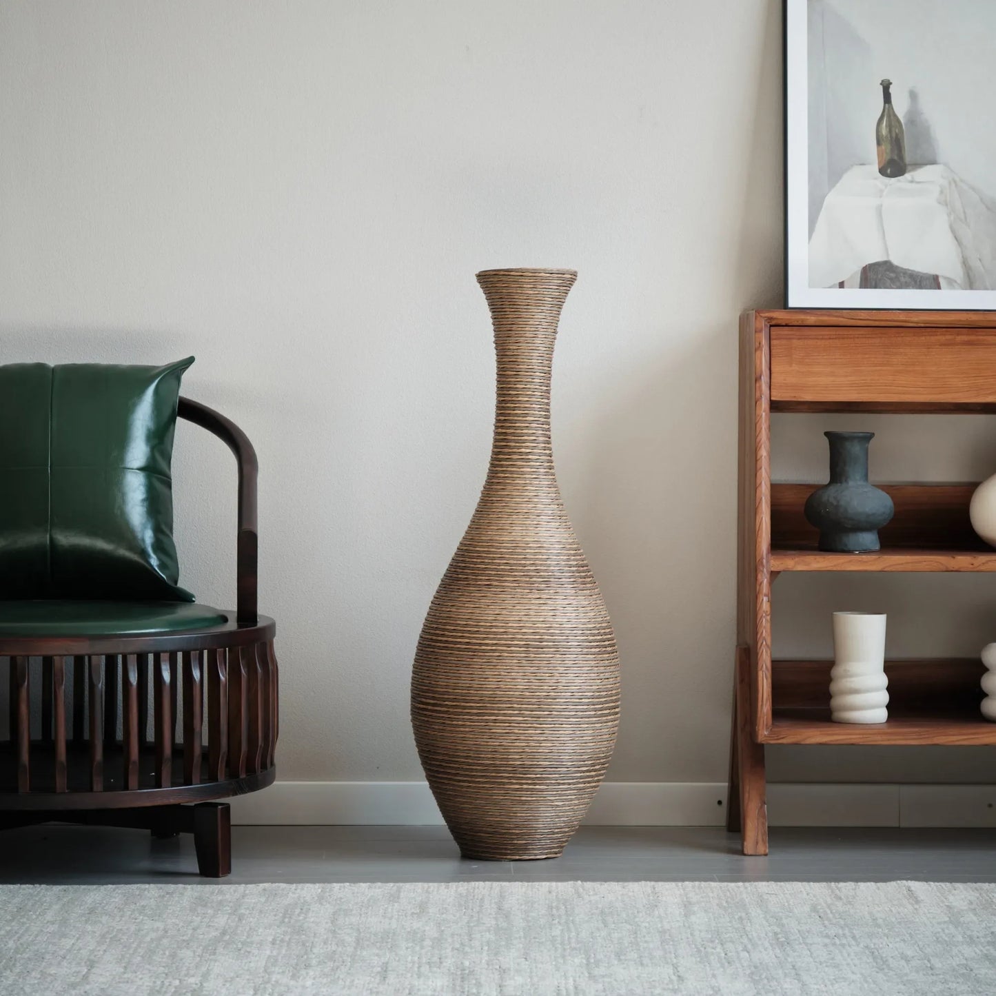 39-inch Tall Artificial Rattan Floor Vase in Elegant Beige - Statement Piece for Living Room Décor, Entryway, or Hallway - Versatile Home Accent for – view 22