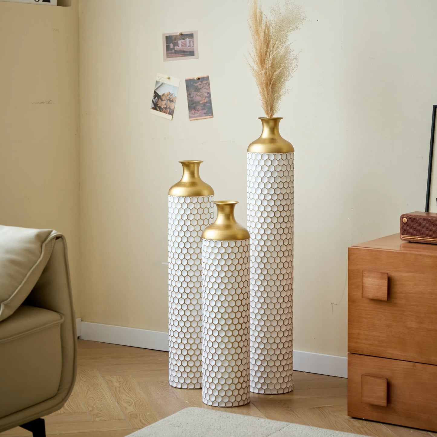 3-piece set gorgeous home decoration large glazed metal vase --Floor metal vase modern style decoration home droplet shaped white metal – view 22