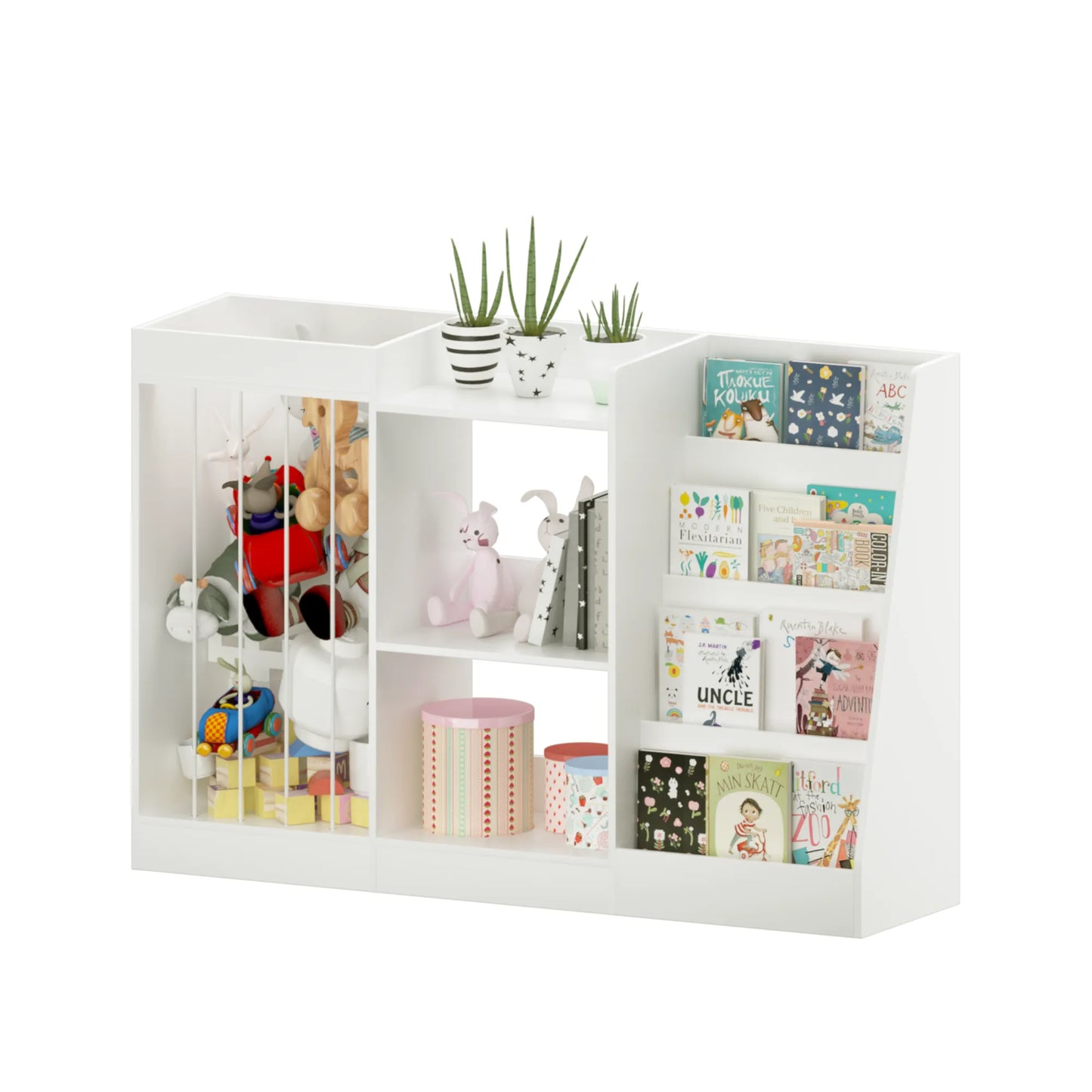 3-in-1 Kids Bookshelf and Toy Storage, 4-Tier Book Shelf for Kids Rooms, Sling Baby Bookcase with Stuffed Animal Storage, Toddler Montessori – view 22
