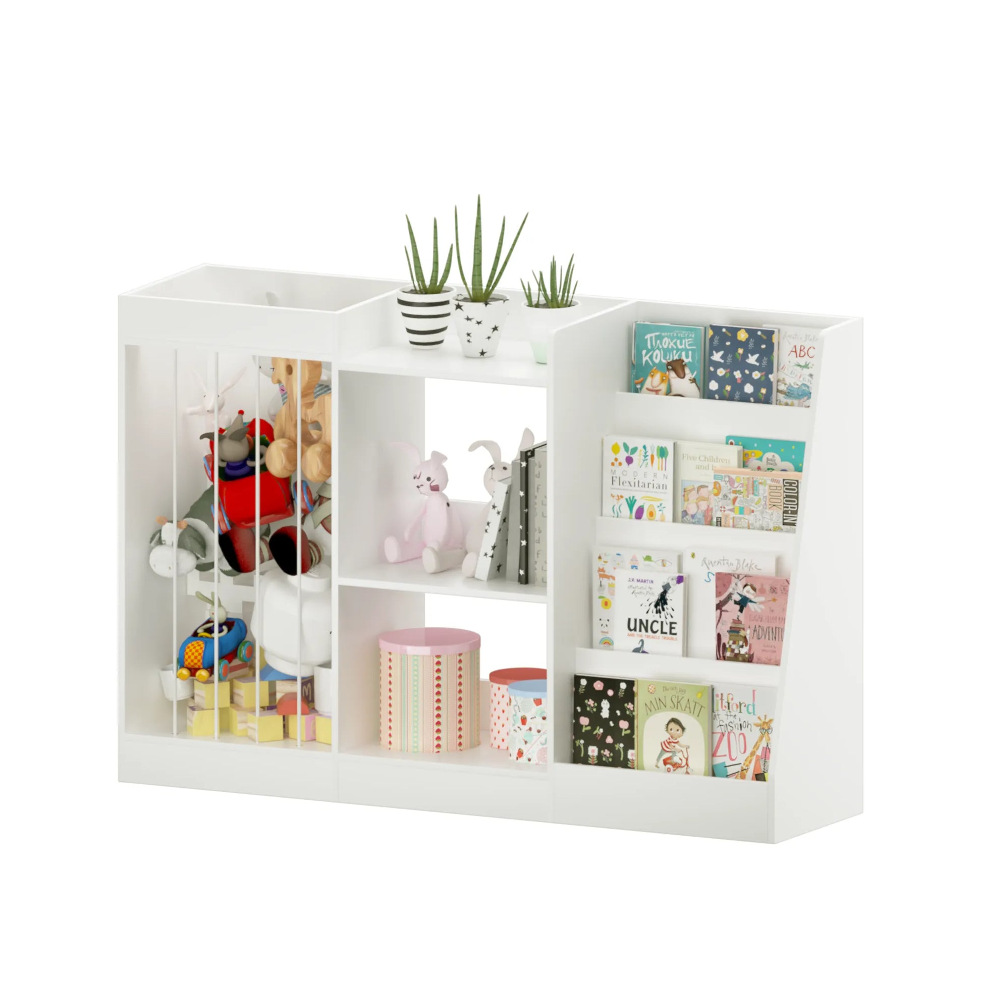 3-in-1 Kids Bookshelf and Toy Storage, 4-Tier Book Shelf for Kids Rooms, Sling Baby Bookcase with Stuffed Animal Storage, Toddler Montessori – view 22