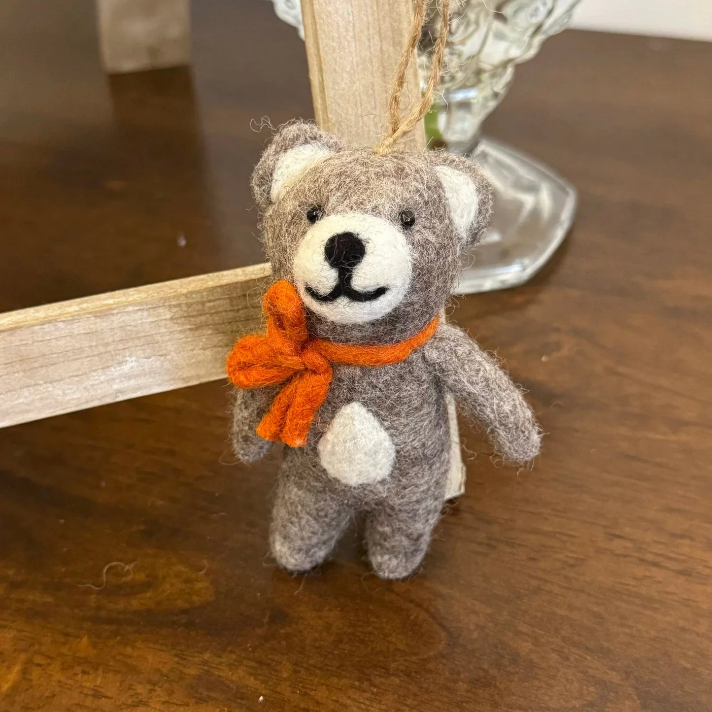 Gray Bear handmade wool felt bag charm and keychain