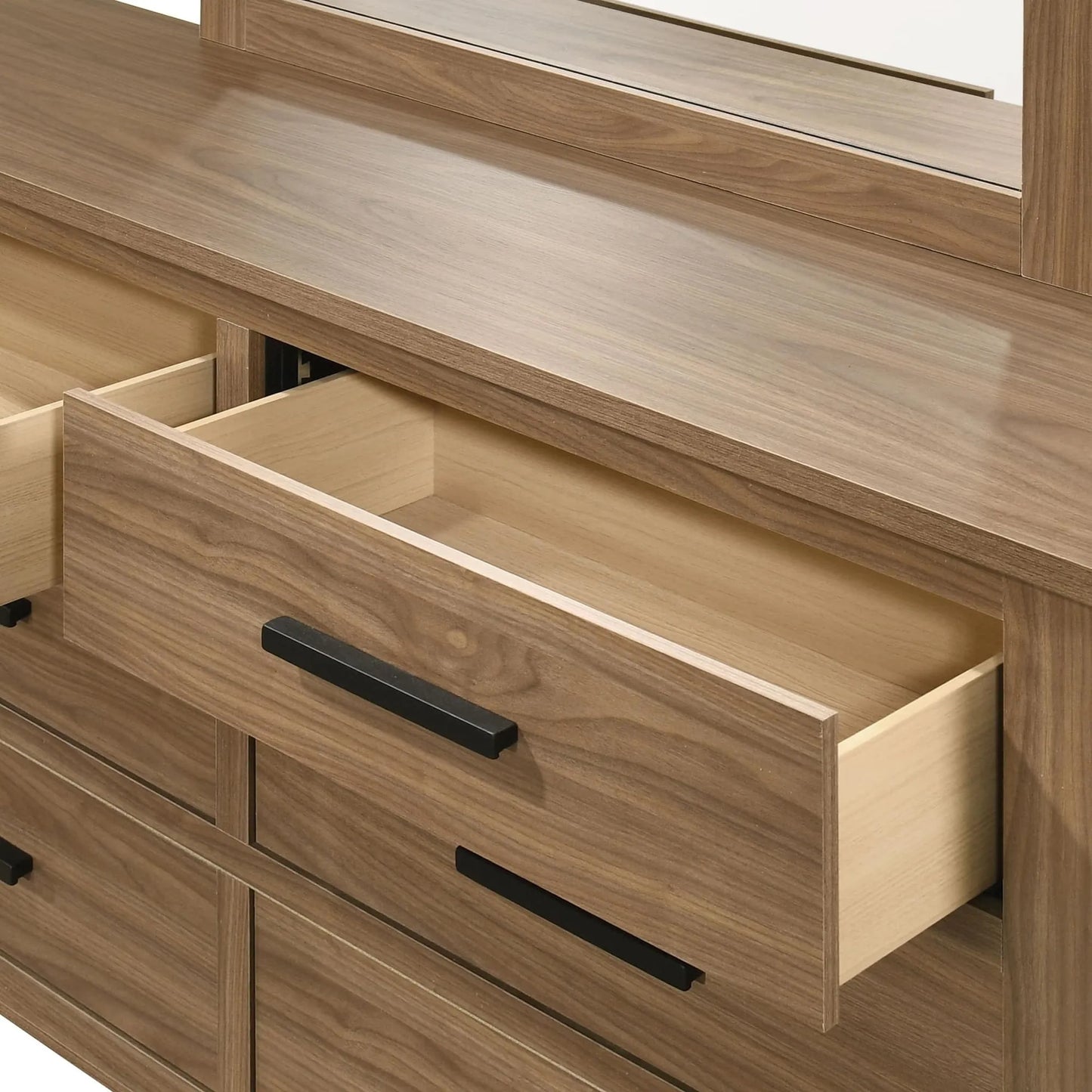 Walnut / Chestnut 3pc Set Queen Size Bed Dresser And Mirror Panel HB Bedroom Furniture Wooden Transitional – view 23