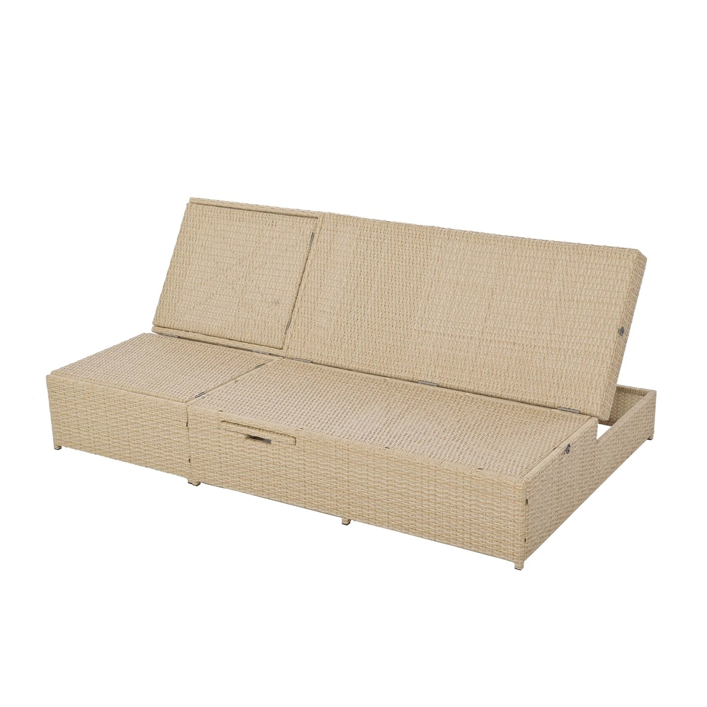 Outdoor Double Sunbed, Wicker Rattan Patio Reclining Chairs with Adjustable Backrest and Seat, Conversational Set for 2 Person, Brown – view 23