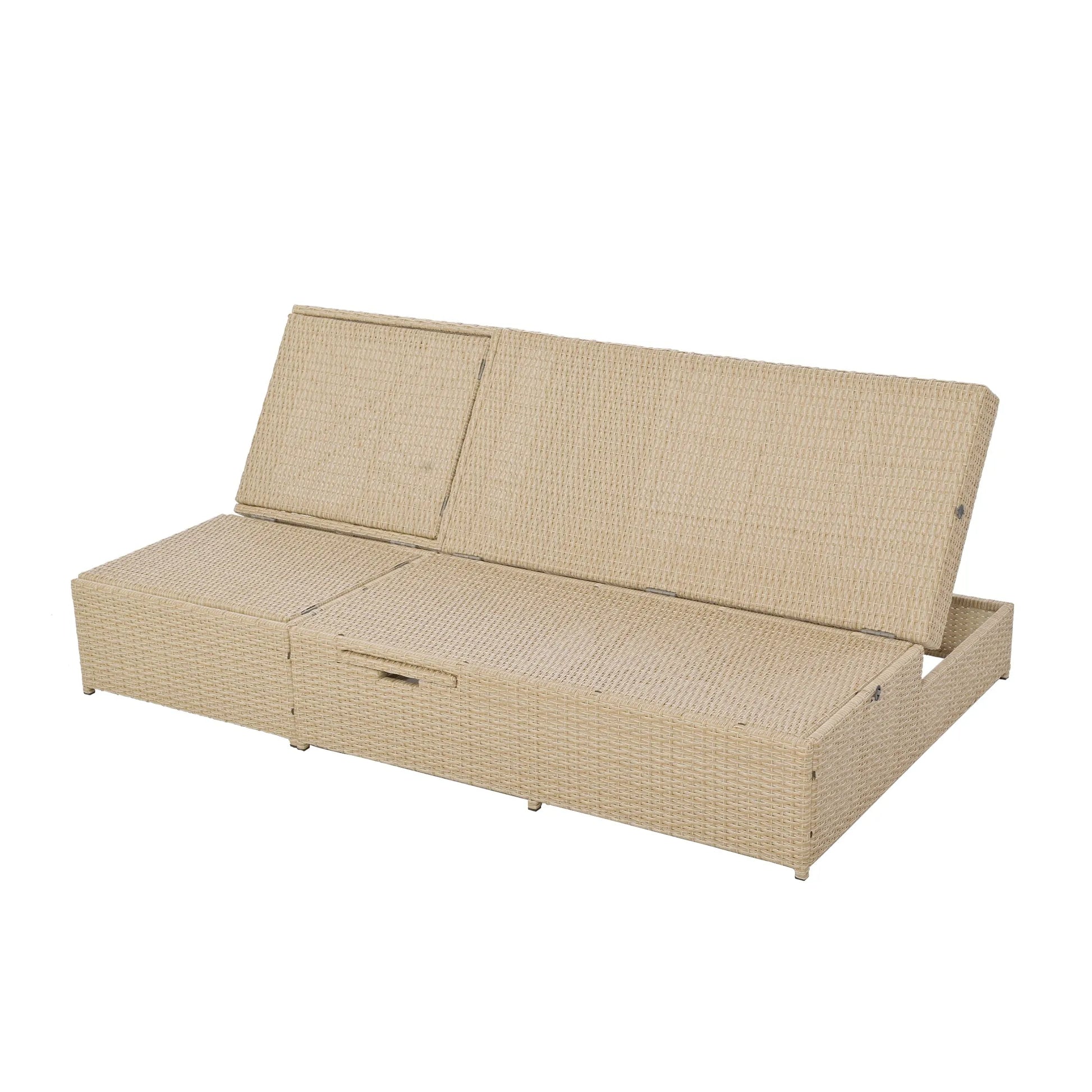 Outdoor Double Sunbed, Wicker Rattan Patio Reclining Chairs with Adjustable Backrest and Seat, Conversational Set for 2 Person, Brown – view 23