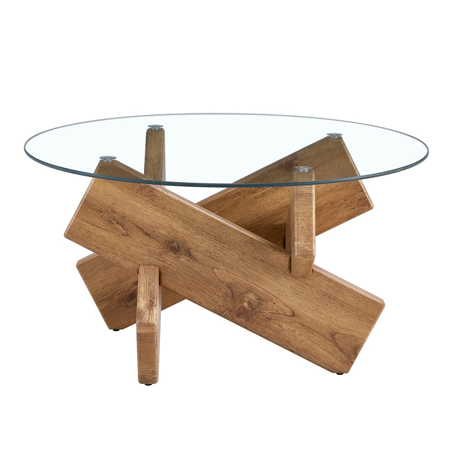 Circular glass coffee table, 33.4-inch modern and distinctive design tea table. Tempered glass countertop, wood colored MDF table legs. Suitable for – view 23