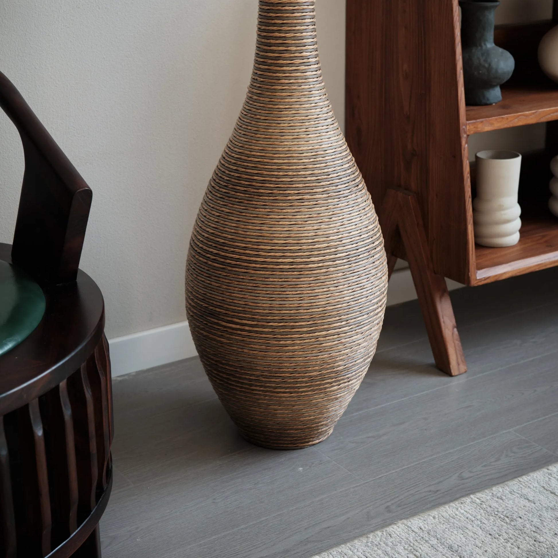 39-inch Tall Artificial Rattan Floor Vase in Elegant Beige - Statement Piece for Living Room Décor, Entryway, or Hallway - Versatile Home Accent for – view 23