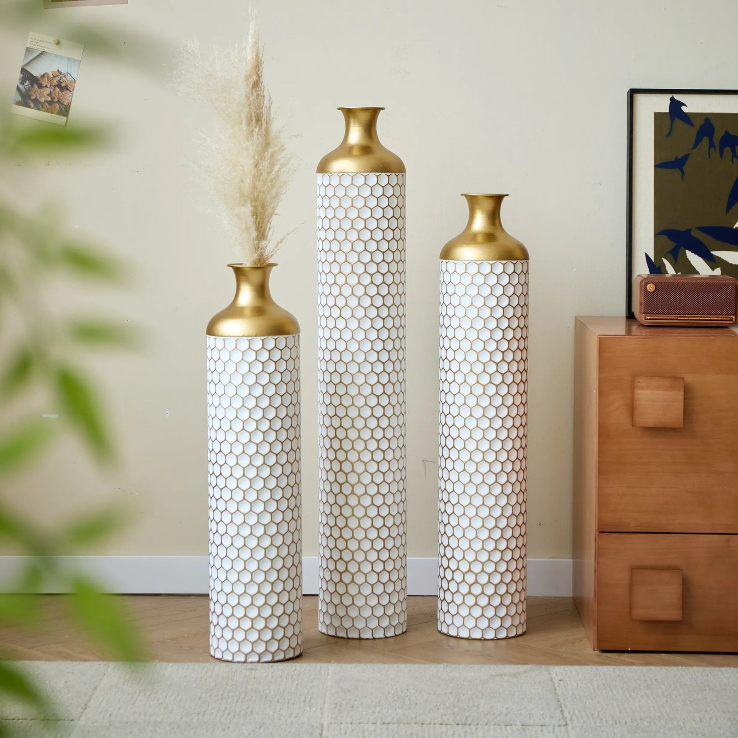3-piece set gorgeous home decoration large glazed metal vase --Floor metal vase modern style decoration home droplet shaped white metal – view 23