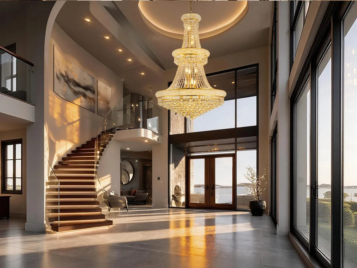 32-Inch Gold Crystal Chandelier, 27-Light French Empire Ceiling Light with LED Bulbs, Adjustable 59-Inch Chain, 3000K Warm Light, Ideal for Living – view 23