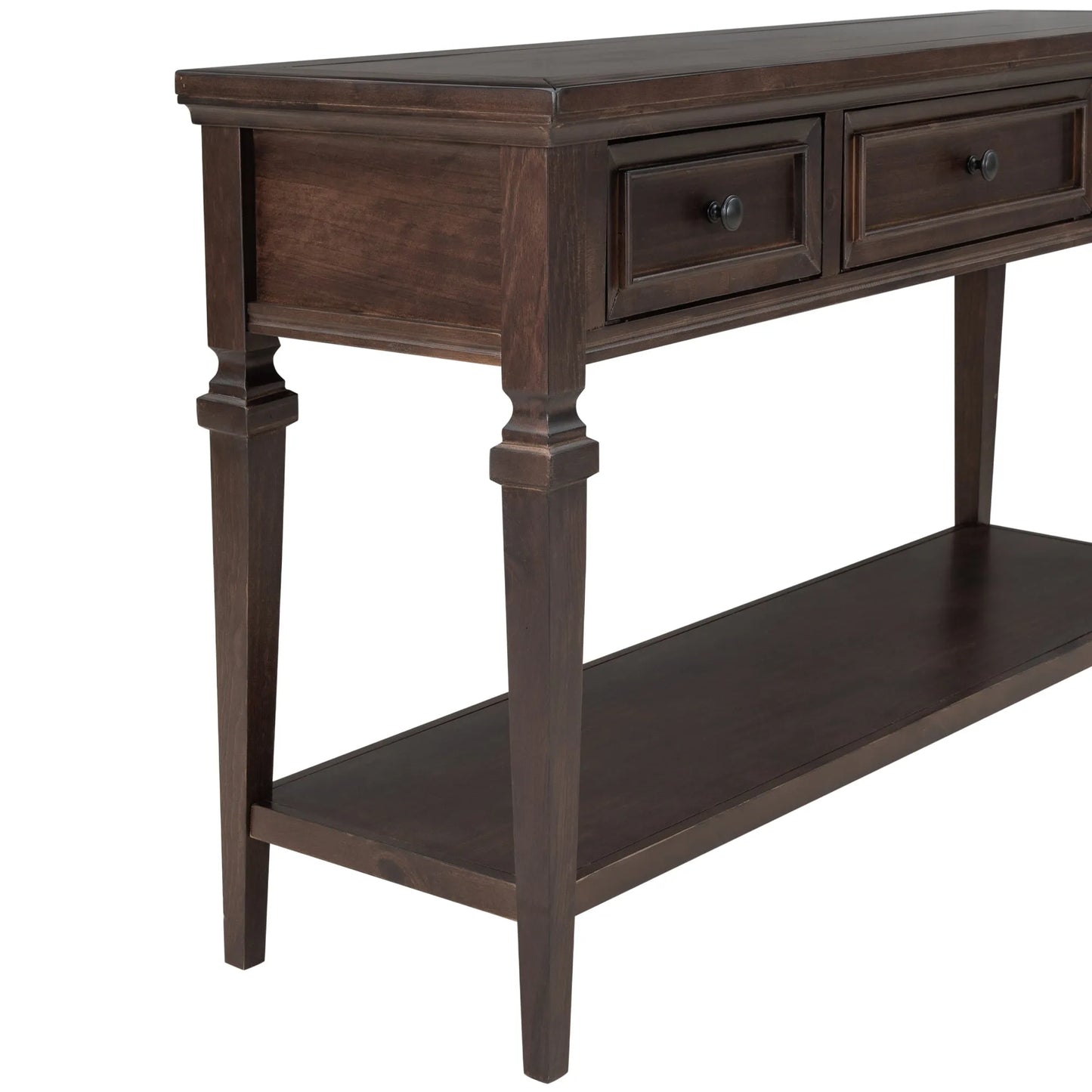 Classic Retro Style Console Table with Three Top Drawers and Open Style Bottom Shelf, Easy Assembly (Espresso) – view 23