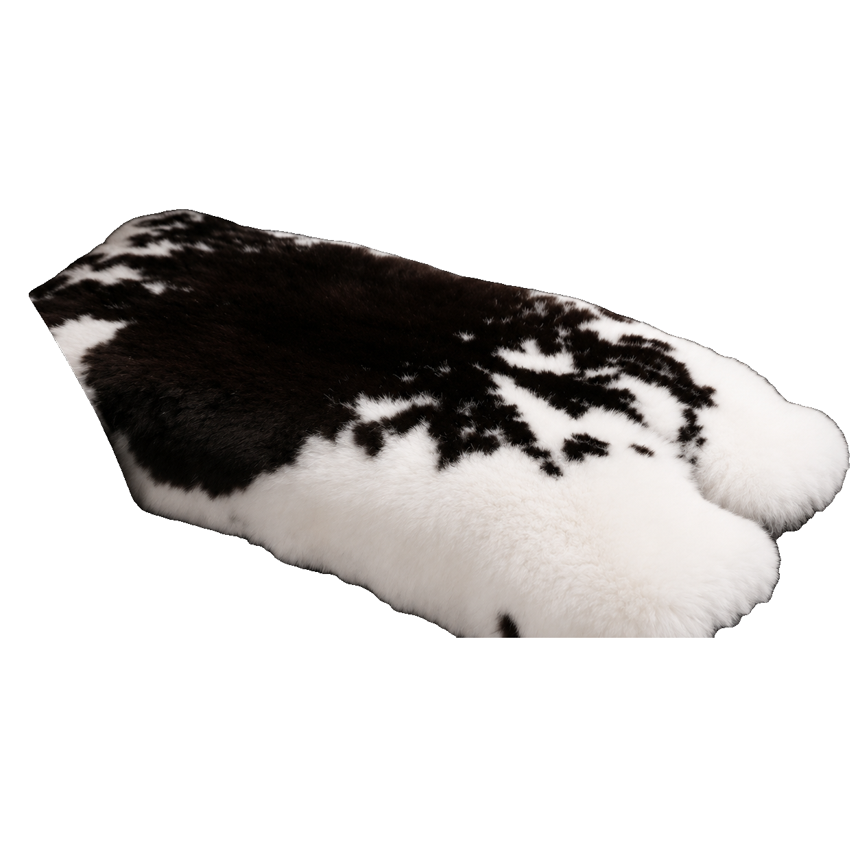 Brown & White Cow Print genuine Rex rabbit fur center console armrest pad on transparent background