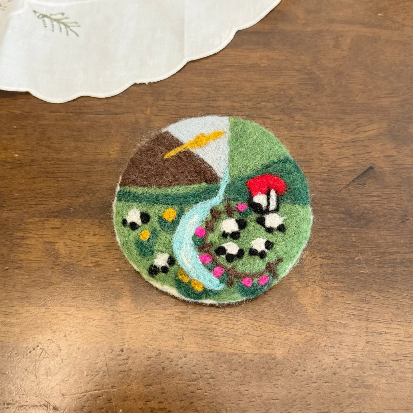 Handmade Grassland Sheep 10 cm Wool Felt Coaster