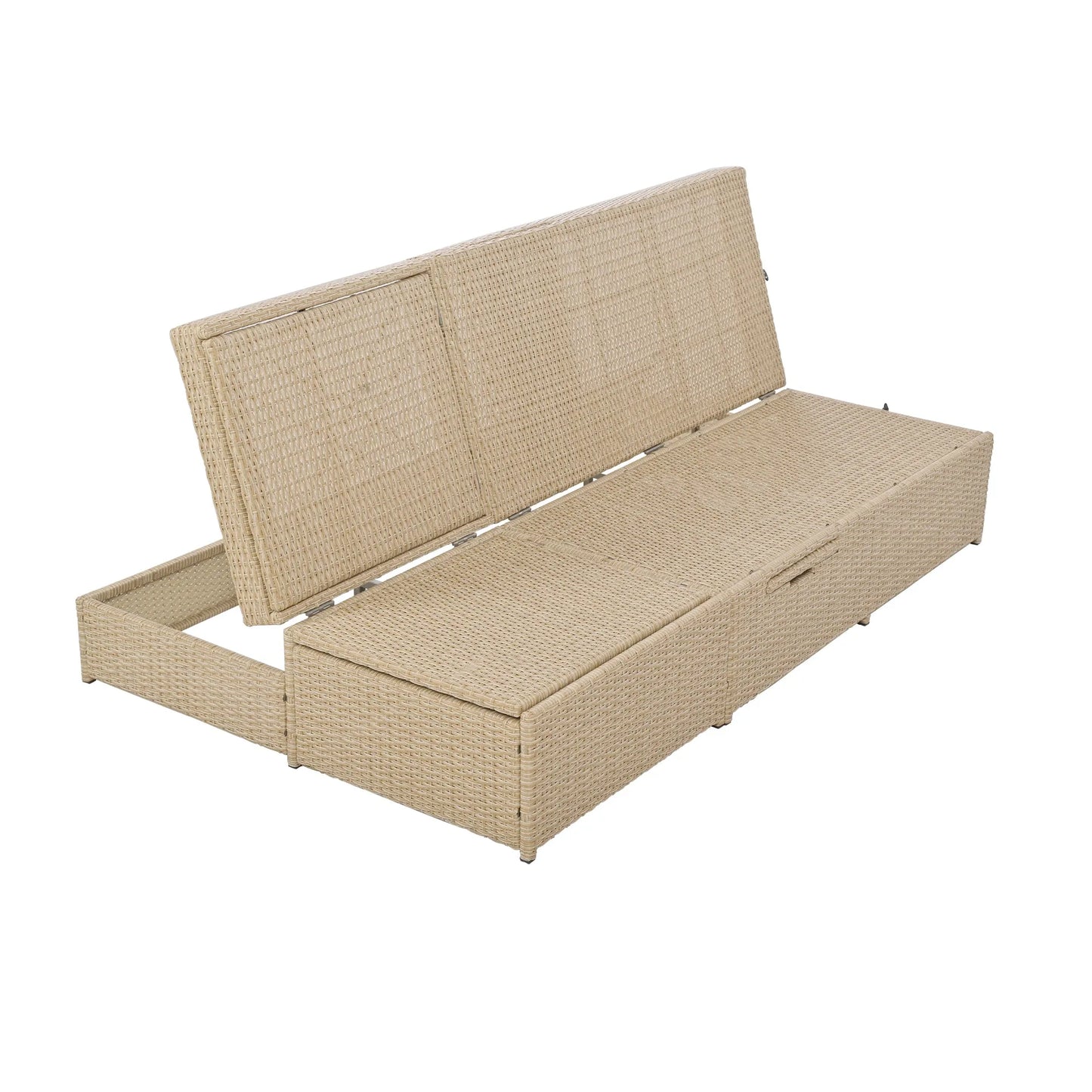 Outdoor Double Sunbed, Wicker Rattan Patio Reclining Chairs with Adjustable Backrest and Seat, Conversational Set for 2 Person, Brown – view 24