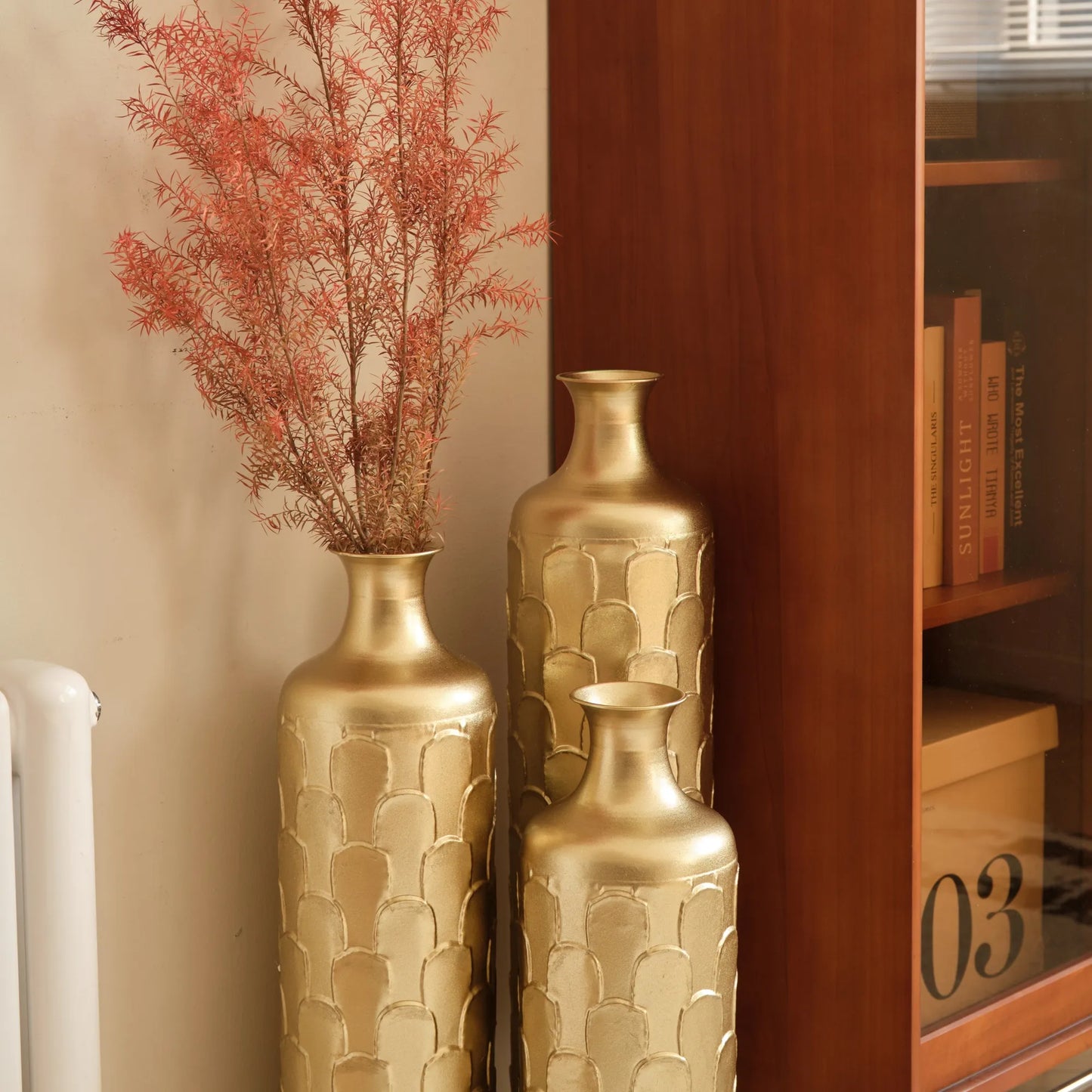 Floor Metal Vases Decorated White Metal Vases Set of 3 Gorgeous Home Decoration Large Glazed Metal Vases 25.2in/29.33in/34.25in Height – view 24