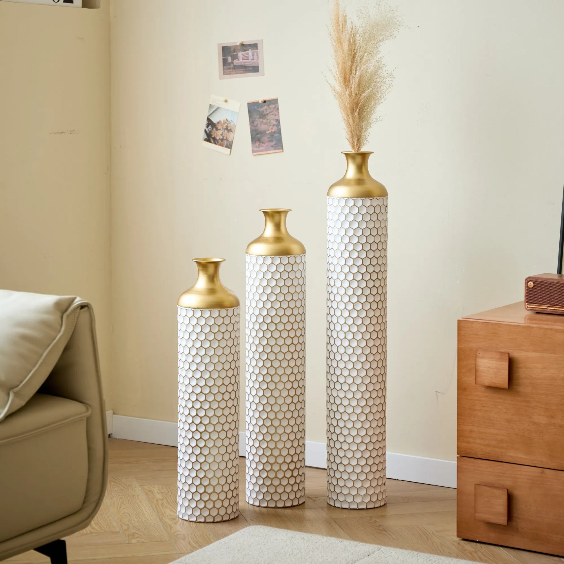 3-piece set gorgeous home decoration large glazed metal vase --Floor metal vase modern style decoration home droplet shaped white metal – view 24