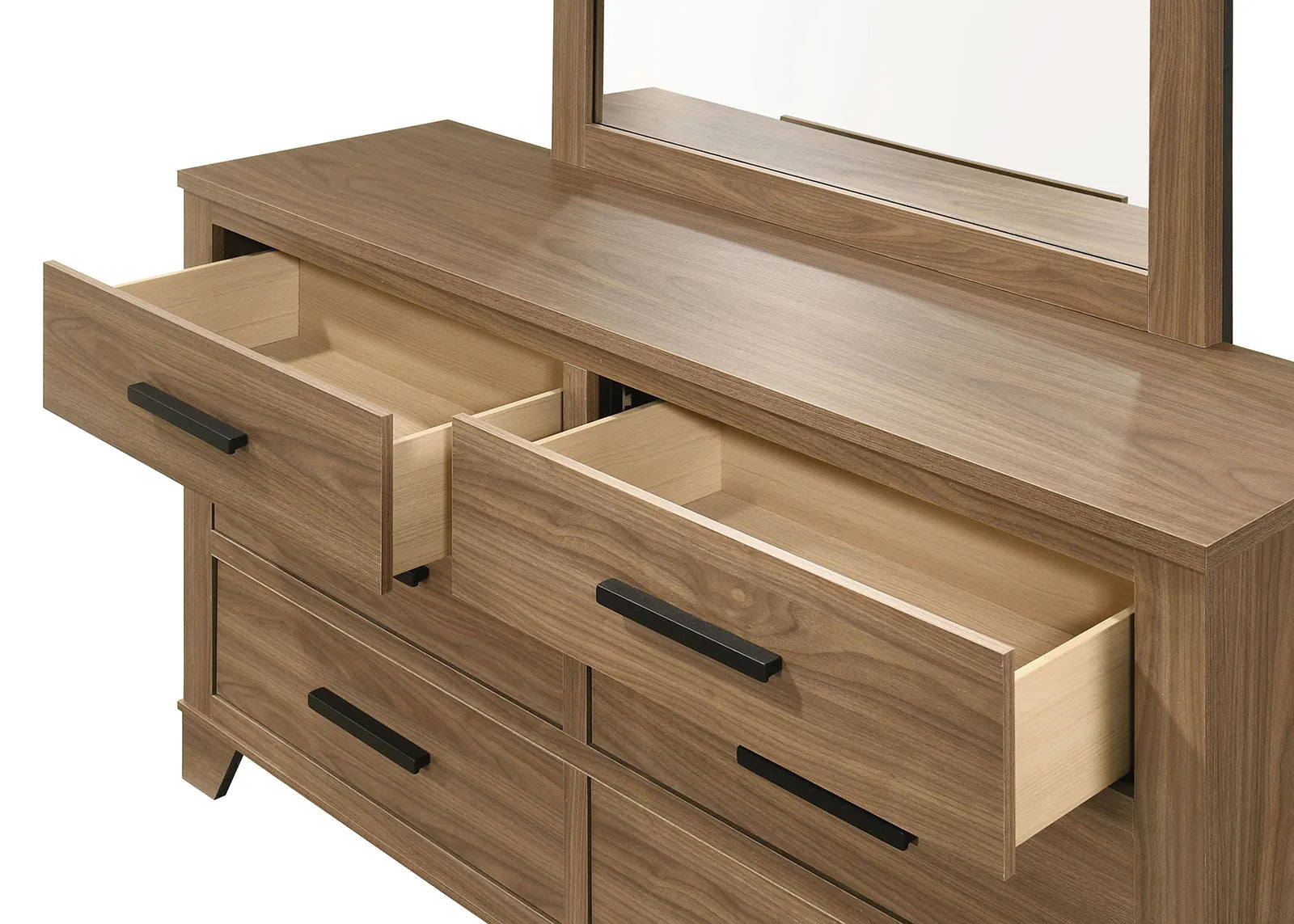 Walnut / Chestnut 3pc Set Queen Size Bed Dresser And Mirror Panel HB Bedroom Furniture Wooden Transitional – view 25