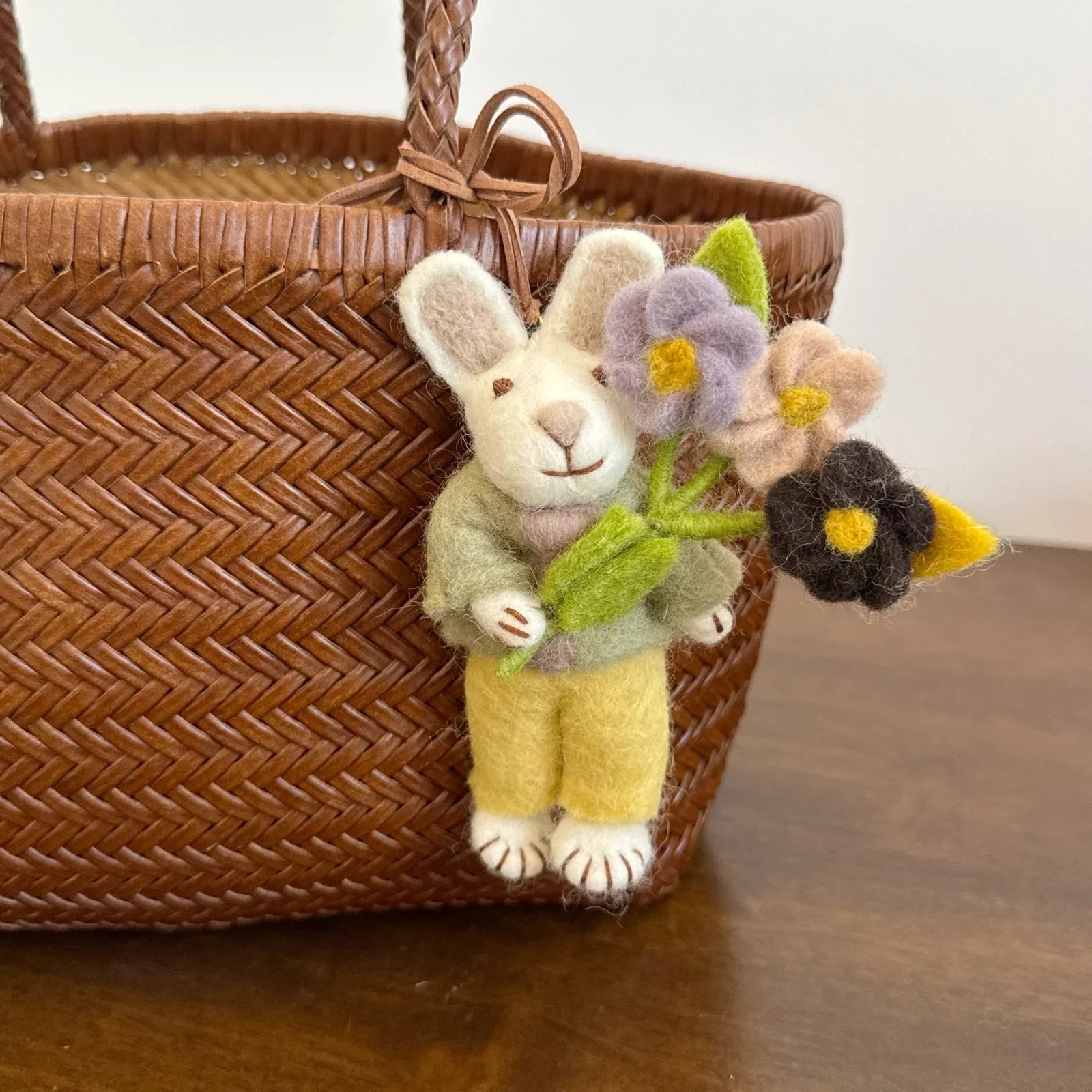 love note rabbit handmade wool felt bag charm