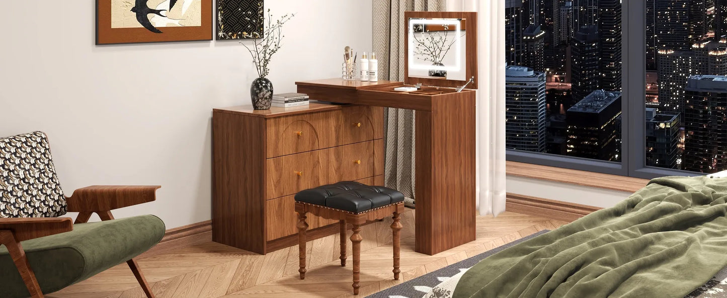 Vanity Desk with Mirror and Lights, Makeup Vanity Table with Flip-Top Tabletop and Storage 7 Drawers, 9 Compartments, 3 Shelves, 3 Color Modes – view 25