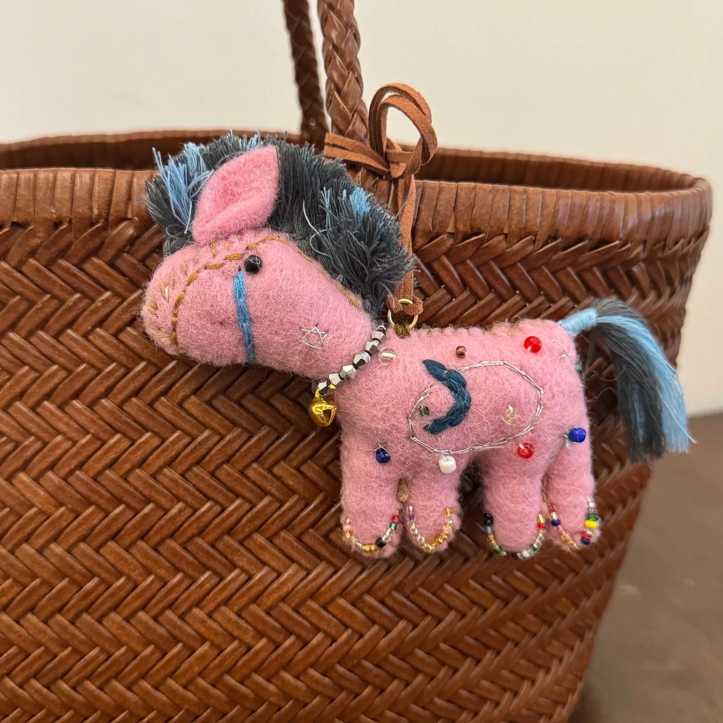 Pink embellished wool felt horse charm