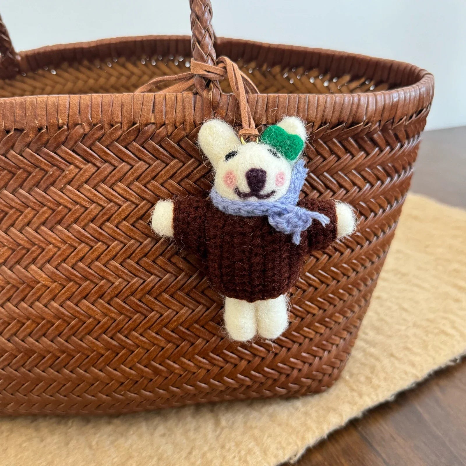 Purple rabbit wool felt charm