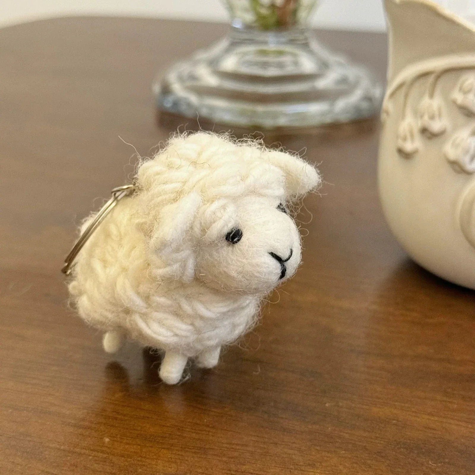 Little Lamb handmade wool felt bag charm and keychain