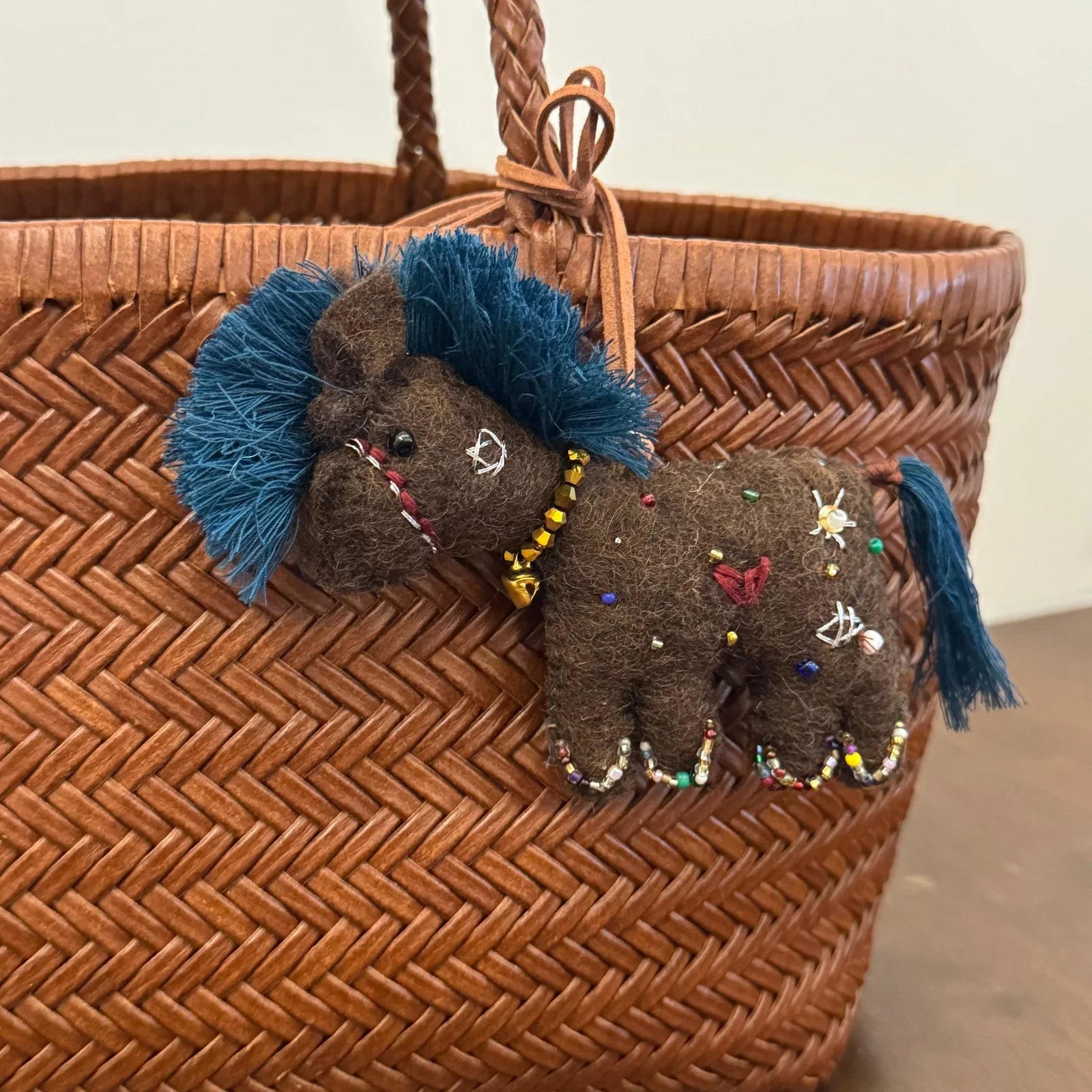 Brown embellished wool felt horse charm