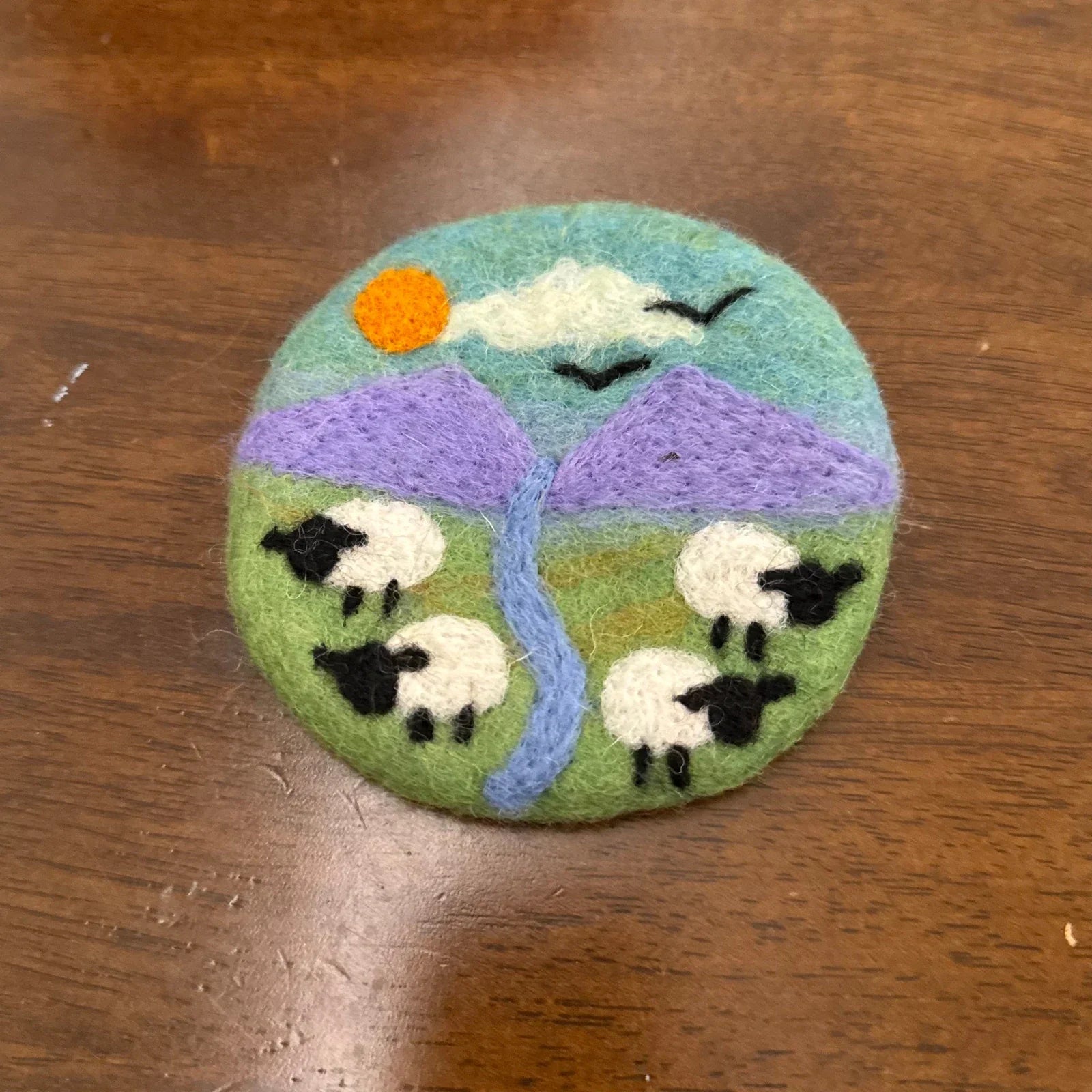 Handmade Purple Sunset 10 cm Wool Felt Coaster