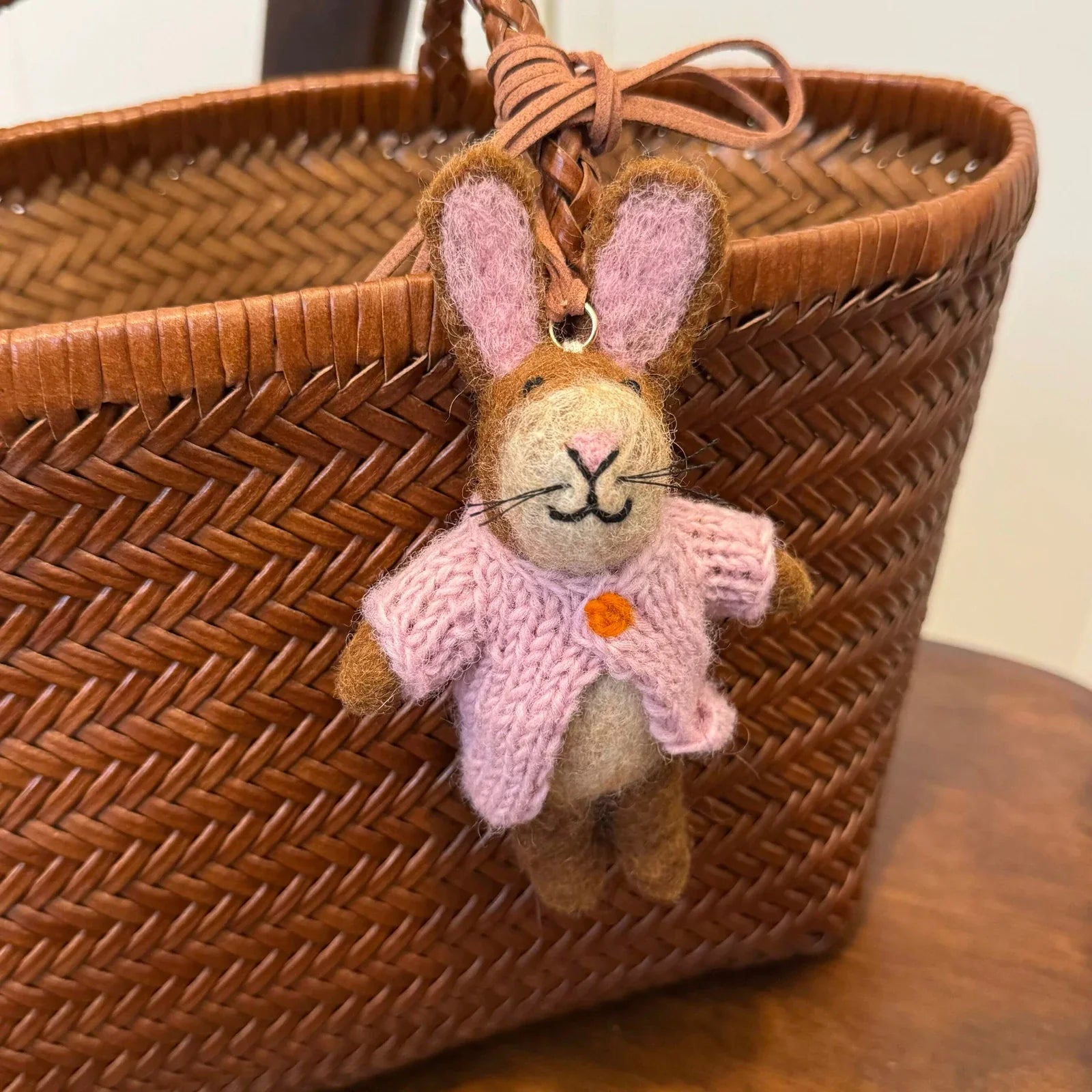Vintage brown rabbit wool felt charm