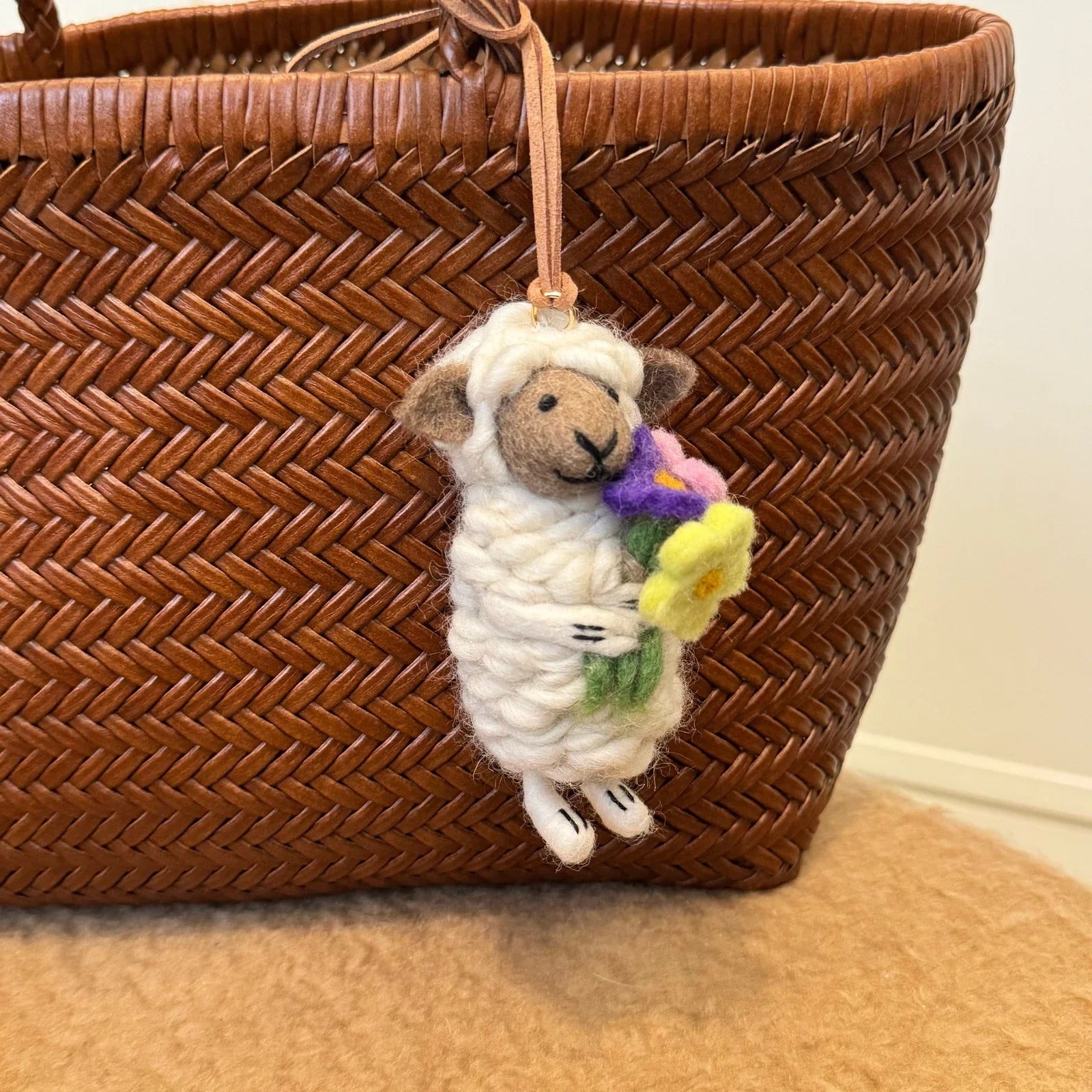 Handmade wool felt sheep bag charm – gray face sheep