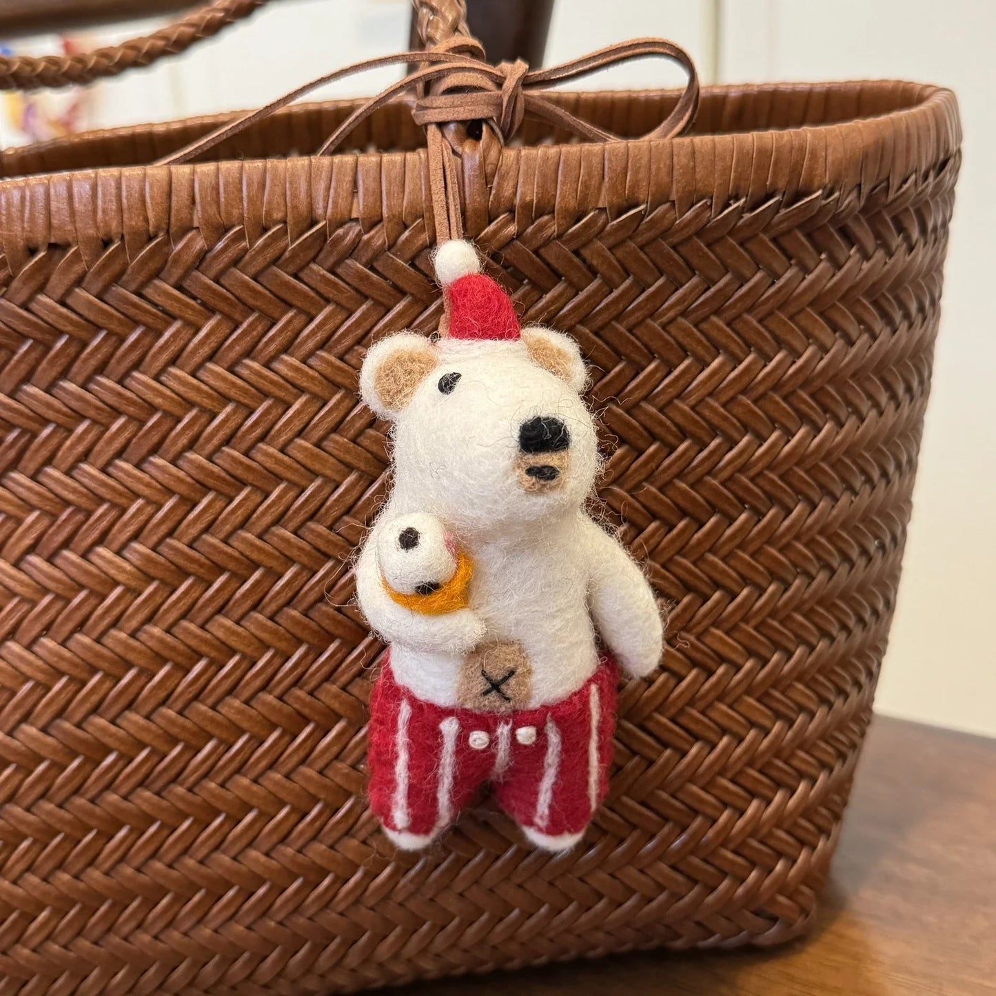 ice cream bear handmade wool felt bag charm