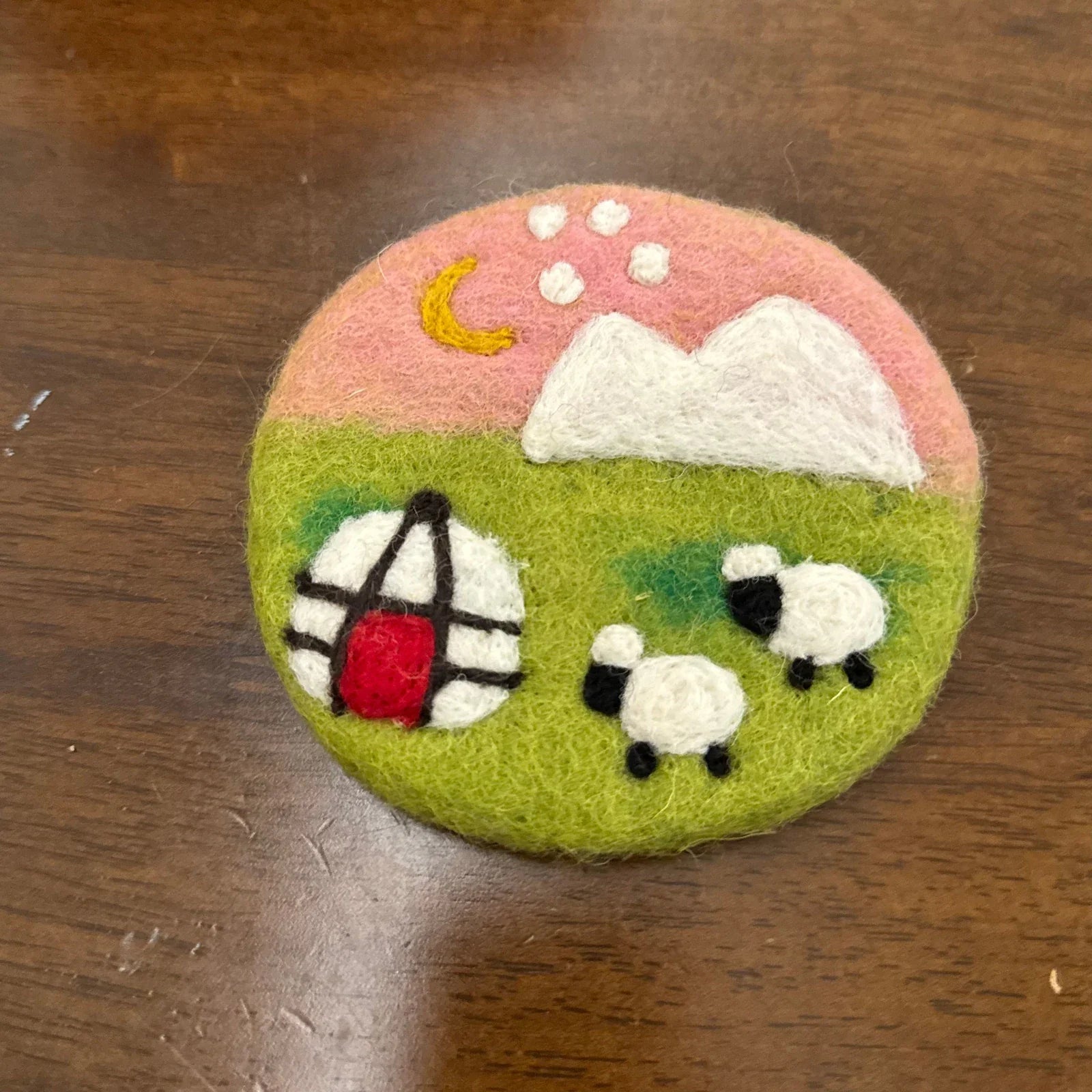 Handmade Pink Sunset 10 cm Wool Felt Coaster