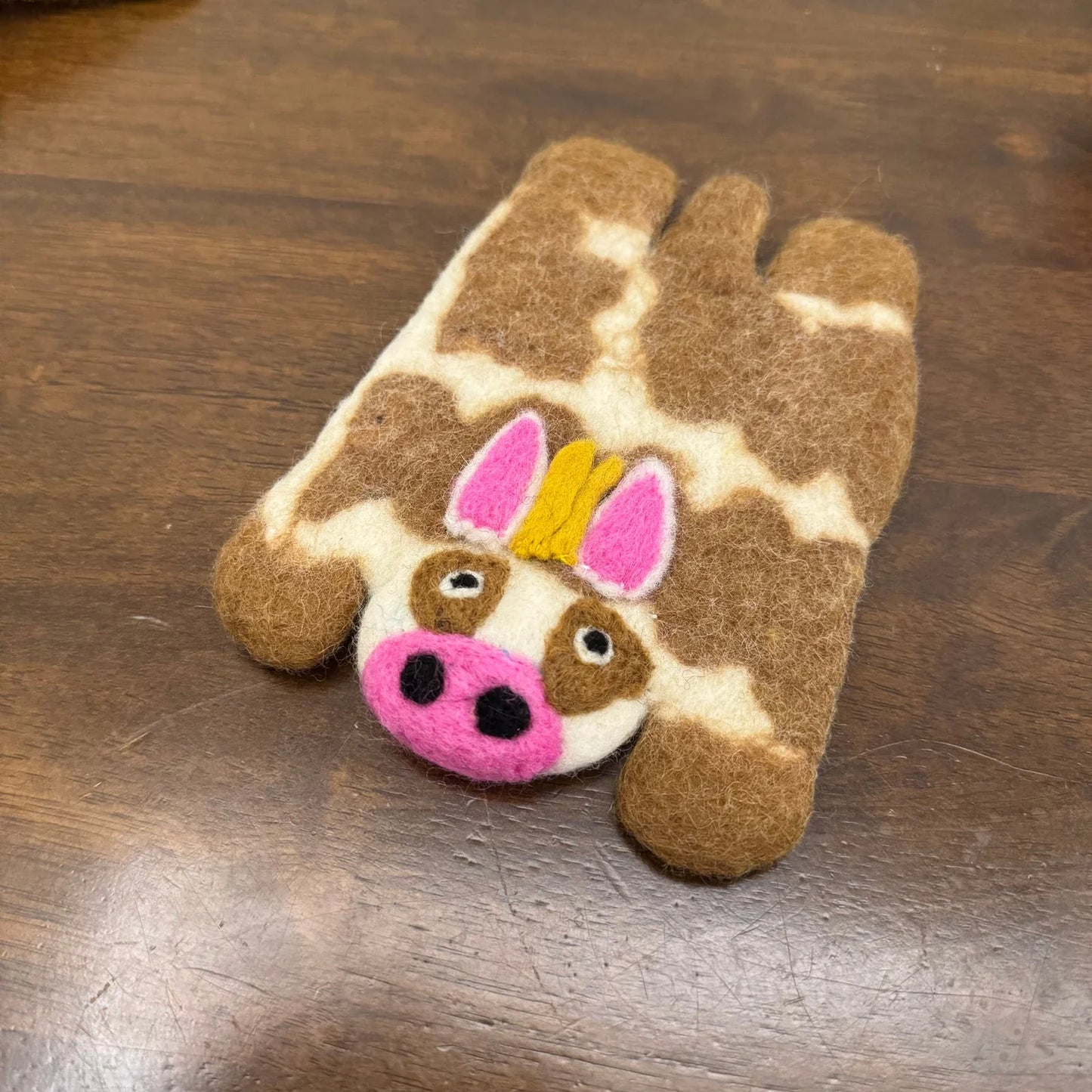 Handmade Brown Cow 18x11 cm Wool Felt Coaster