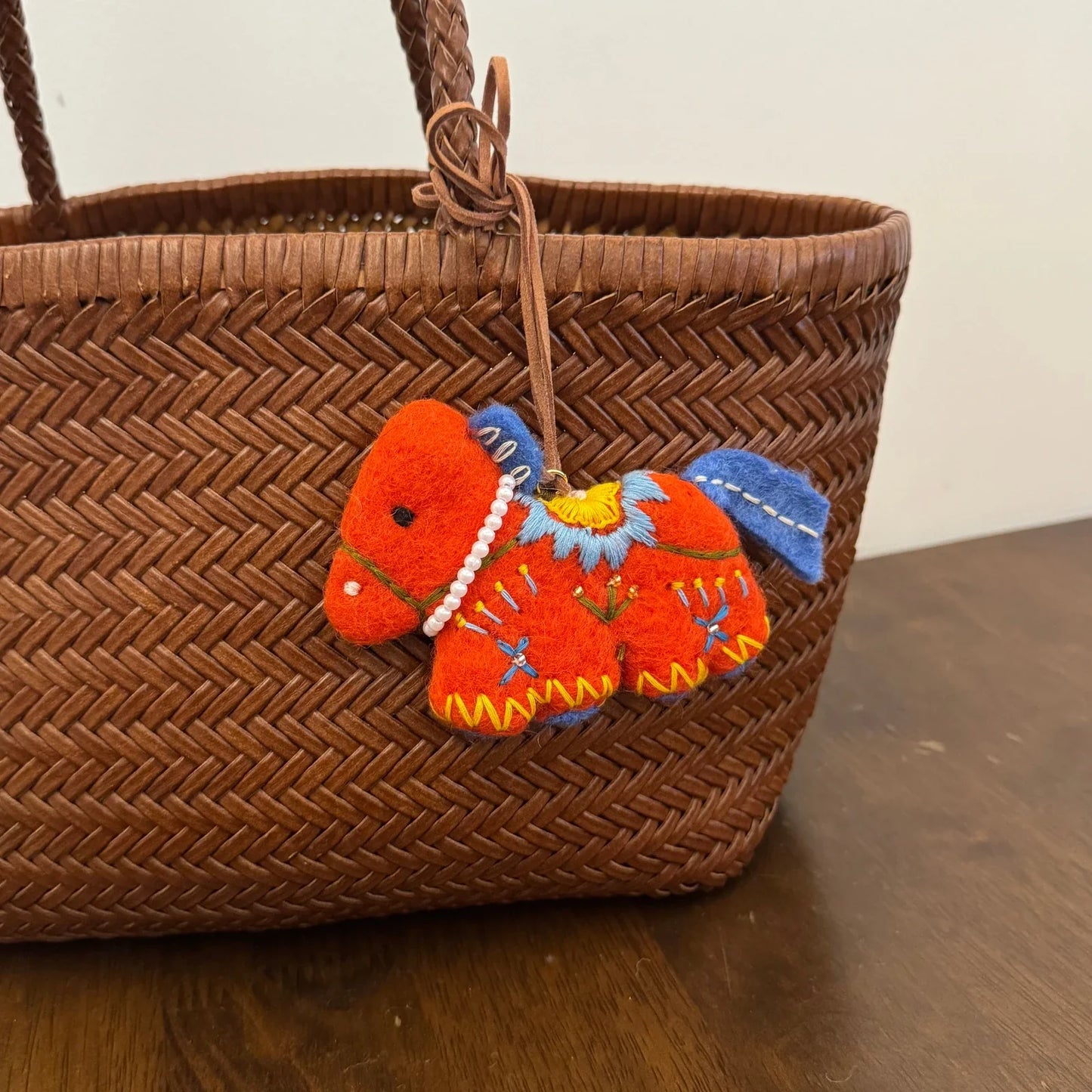 Red wool felt horse bag charm
