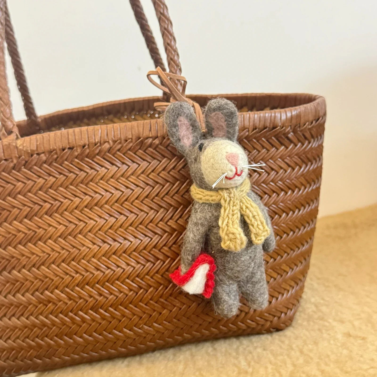 Book-lover rabbit wool felt charm