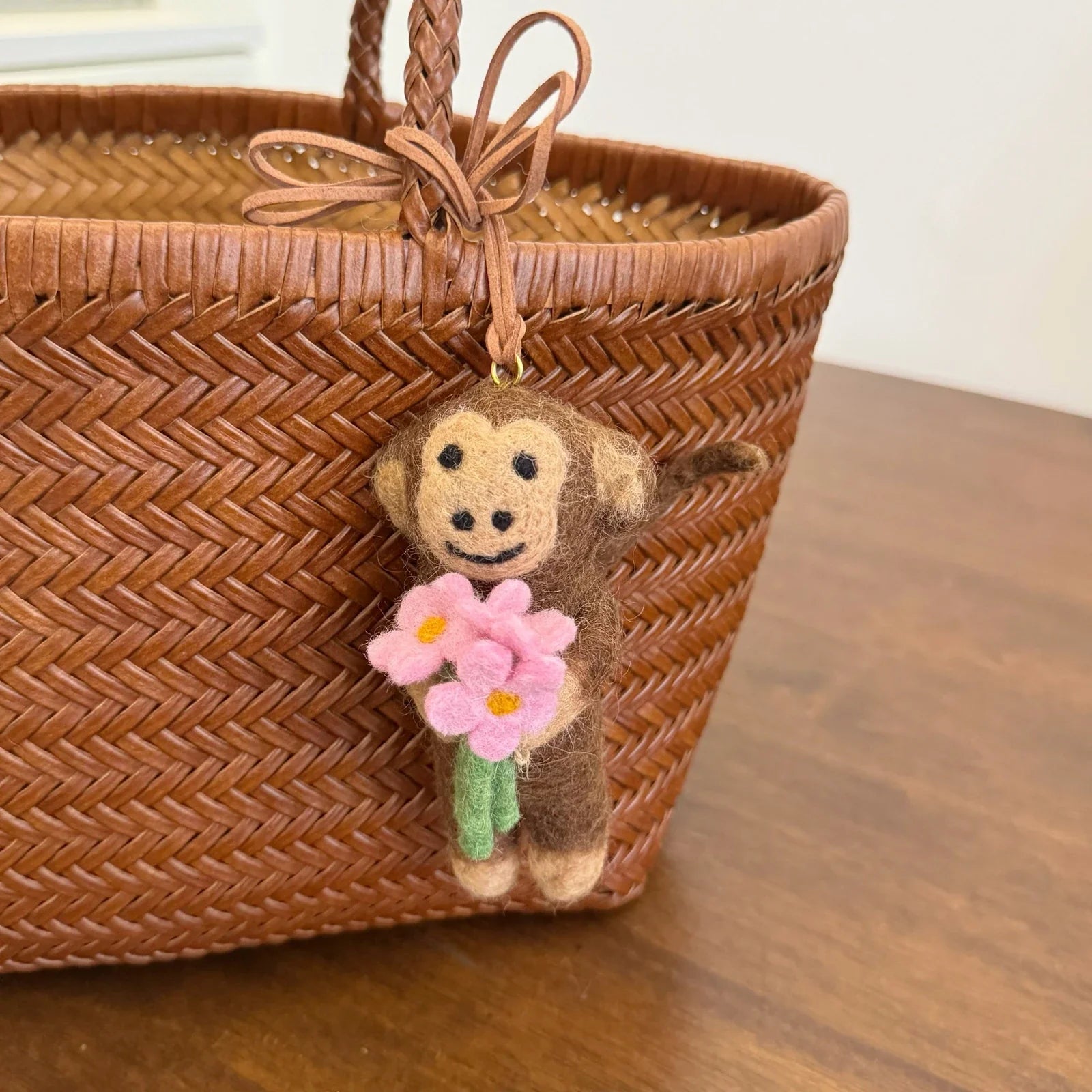 love note monkey handmade wool felt bag charm