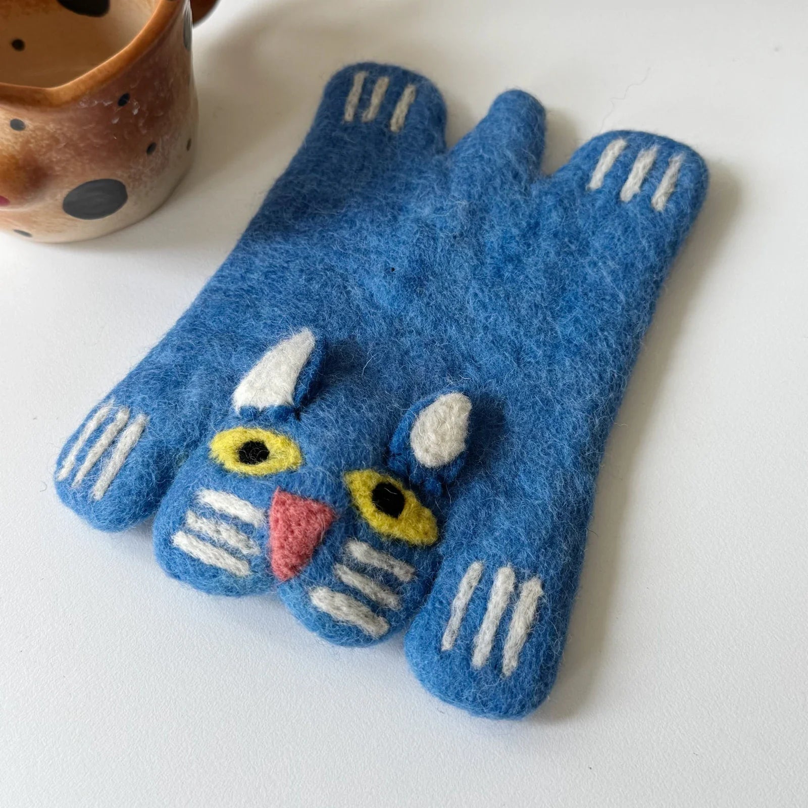 Handmade Blue Cat 18x11 cm Wool Felt Coaster