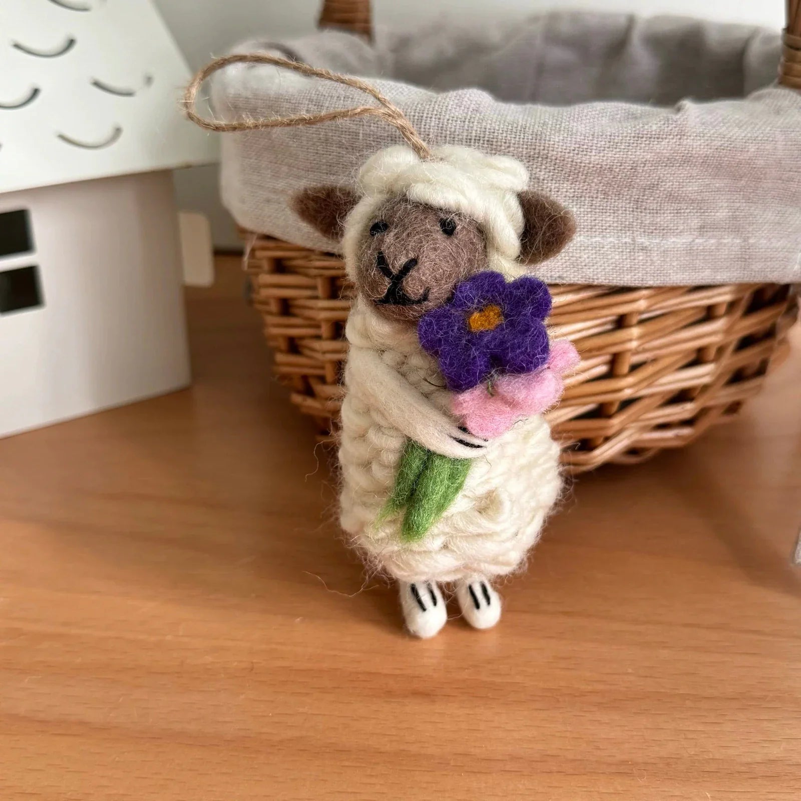 Gray-Faced Lamb handmade wool felt bag charm and keychain