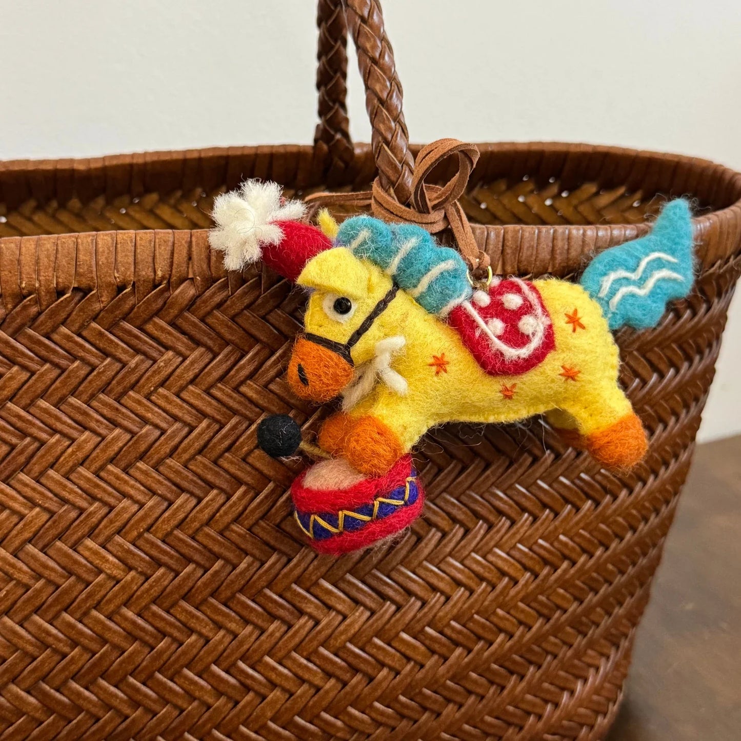 Yellow wool felt horse bag charm