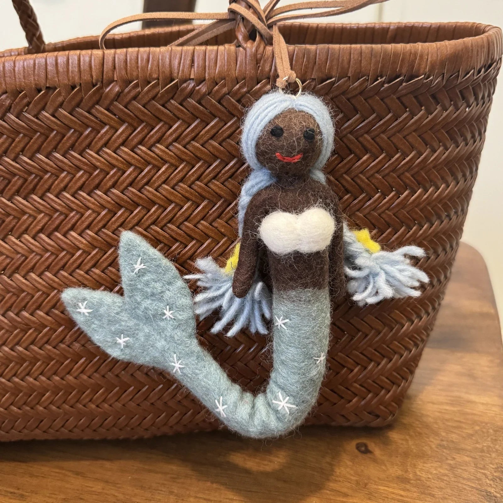 dark mermaid handmade wool felt bag charm