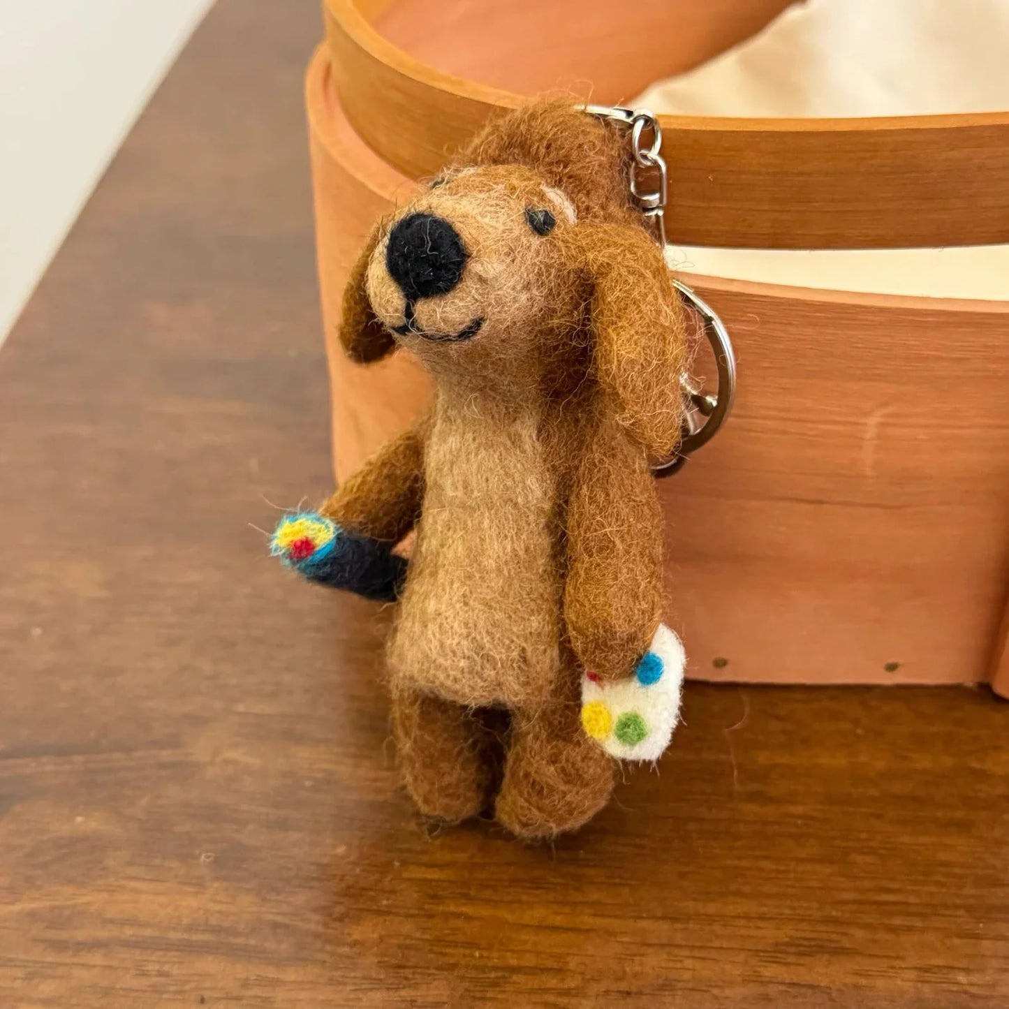 Dog in Vest handmade wool felt bag charm and keychain