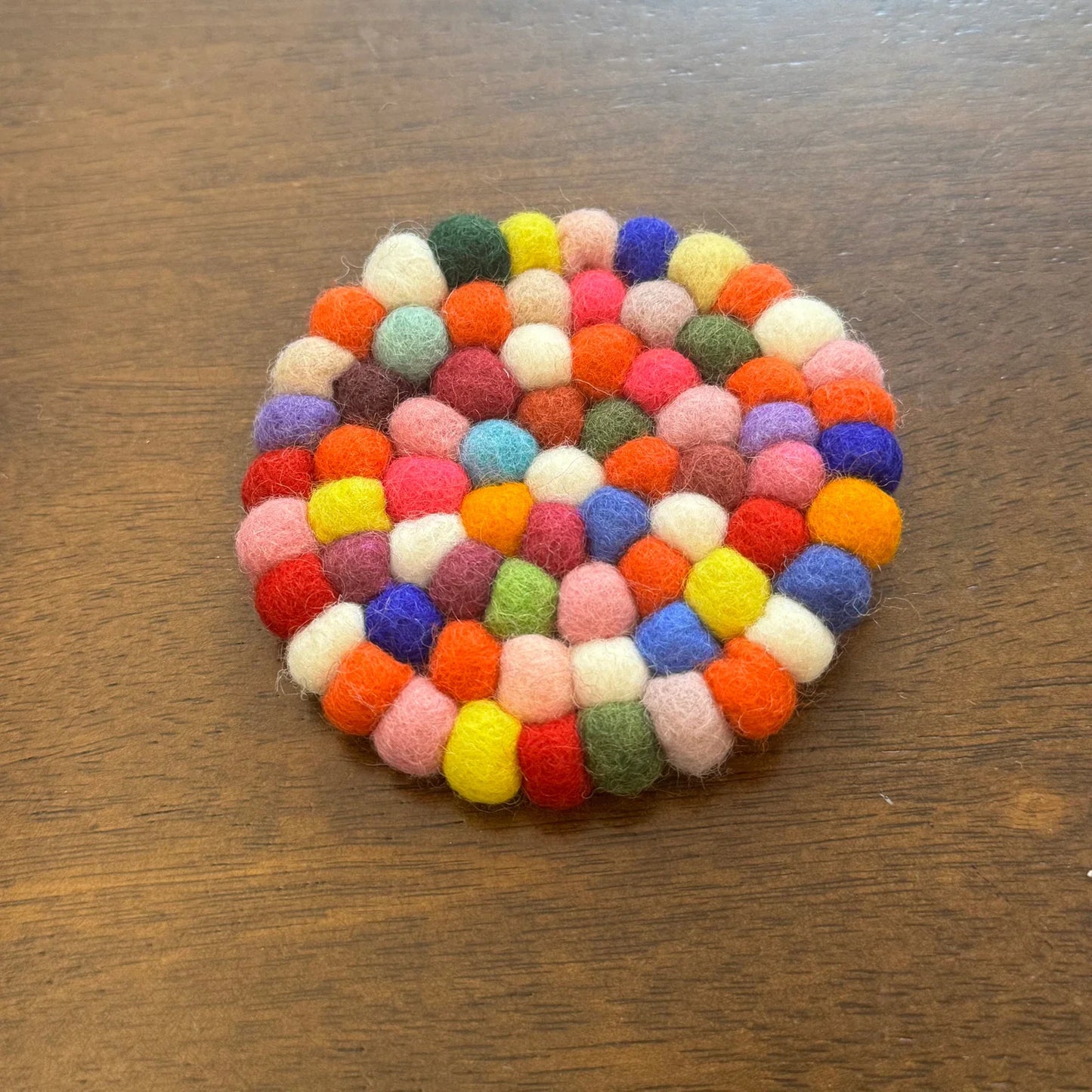 Handmade Colorful Pom Pom 10 cm Wool Felt Coaster